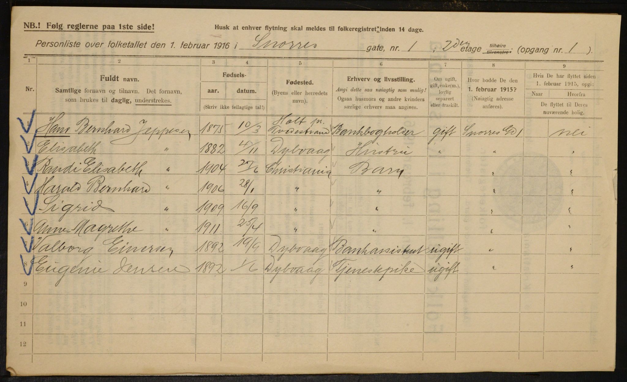 OBA, Kommunal folketelling 1.2.1916 for Kristiania, 1916, s. 100584