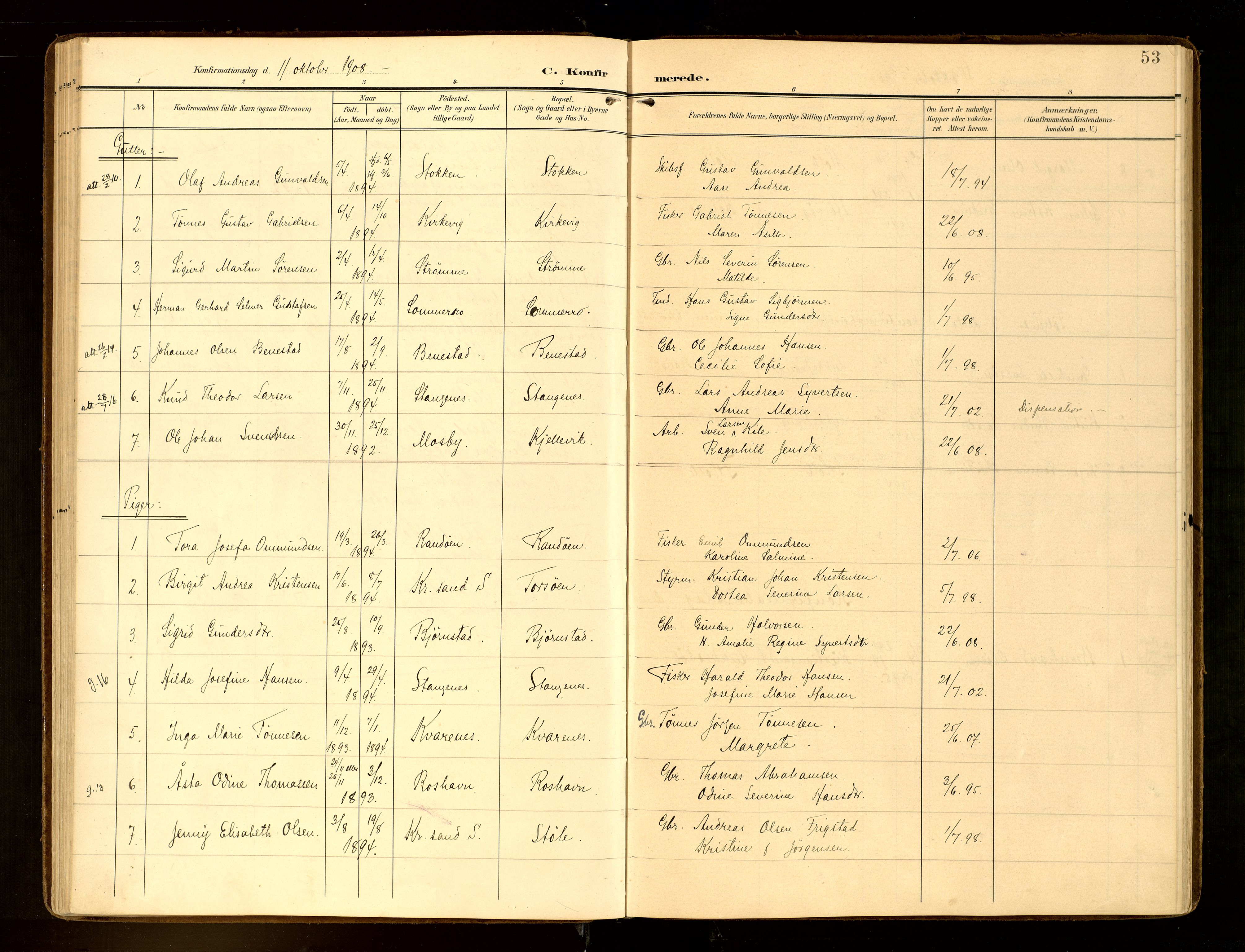 Oddernes sokneprestkontor, SAK/1111-0033/F/Fa/Fab/L0003: Ministerialbok nr. A 3, 1903-1916, s. 53