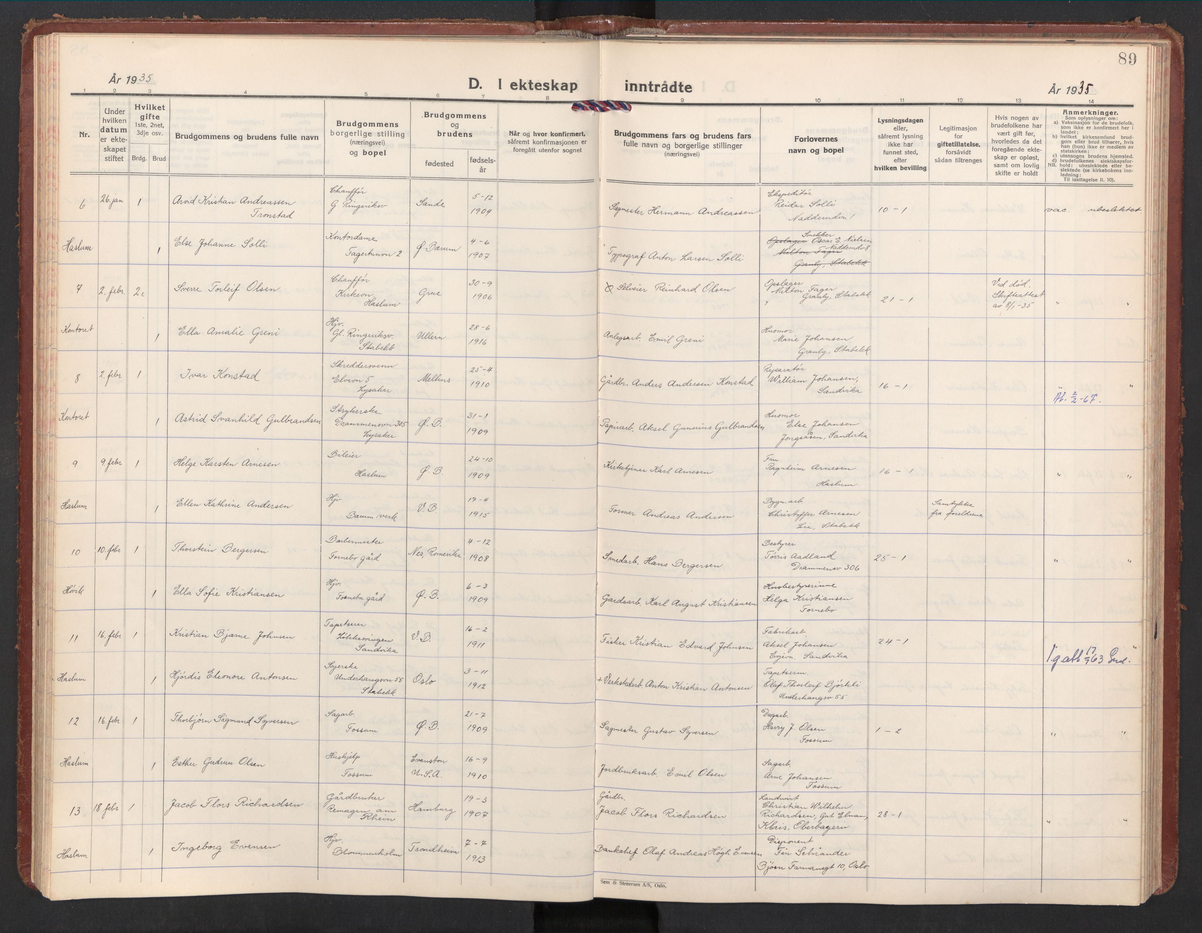 Østre Bærum prestekontor Kirkebøker, AV/SAO-A-10887/F/Fa/L0004: Ministerialbok nr. 4, 1929-1940, s. 89