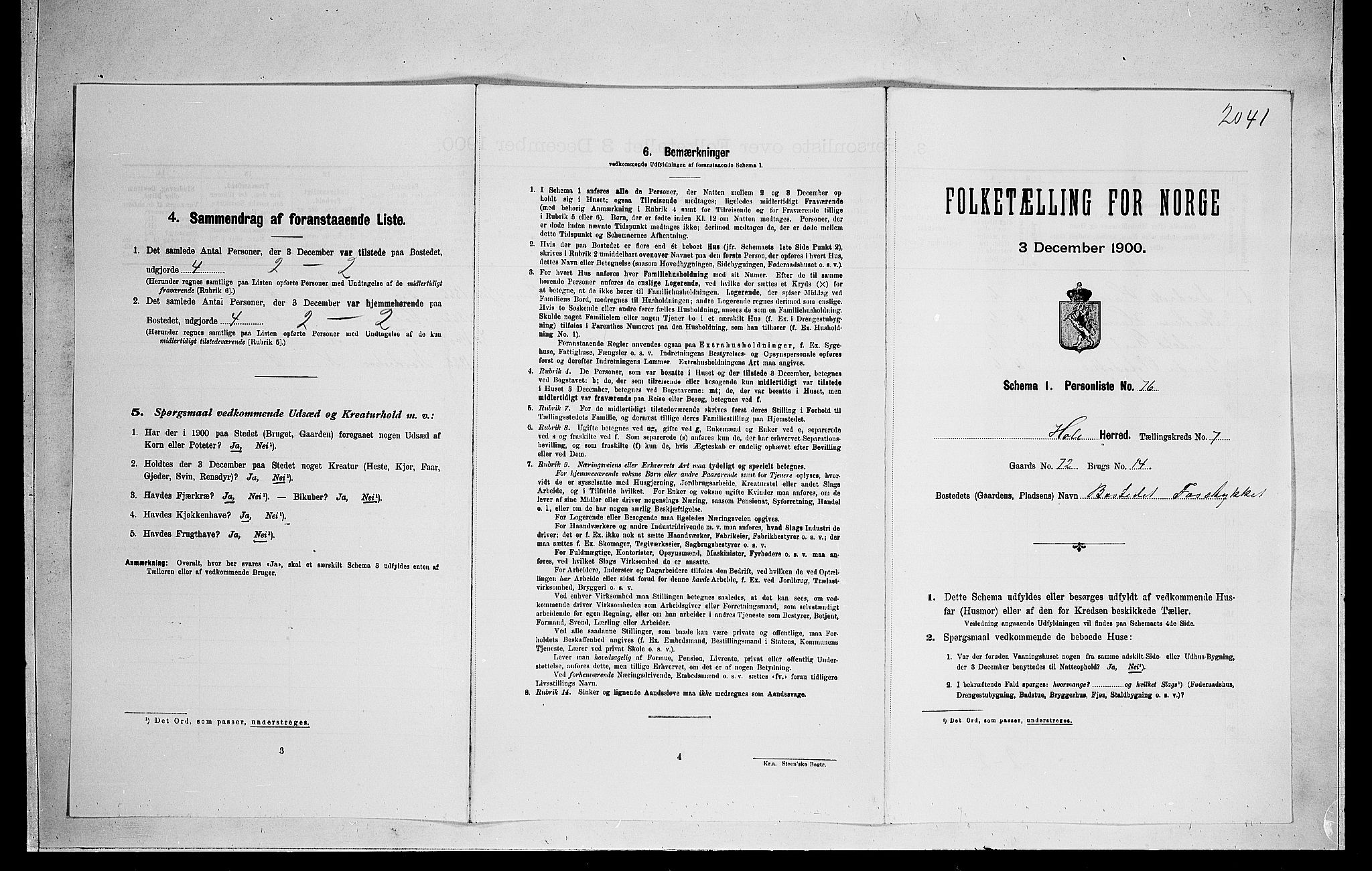 RA, Folketelling 1900 for 0612 Hole herred, 1900, s. 1078