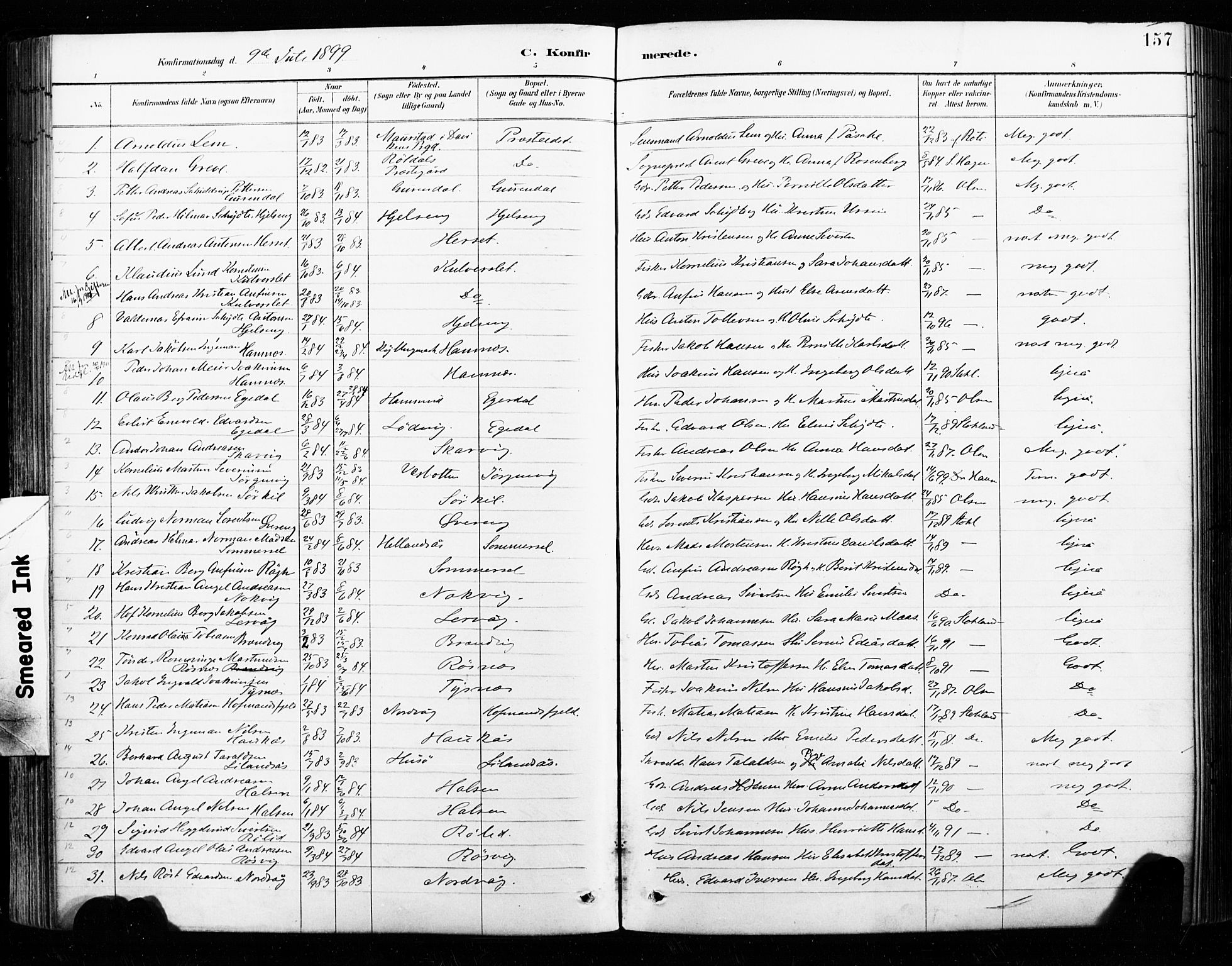 Ministerialprotokoller, klokkerbøker og fødselsregistre - Nordland, SAT/A-1459/859/L0847: Ministerialbok nr. 859A07, 1890-1899, s. 157