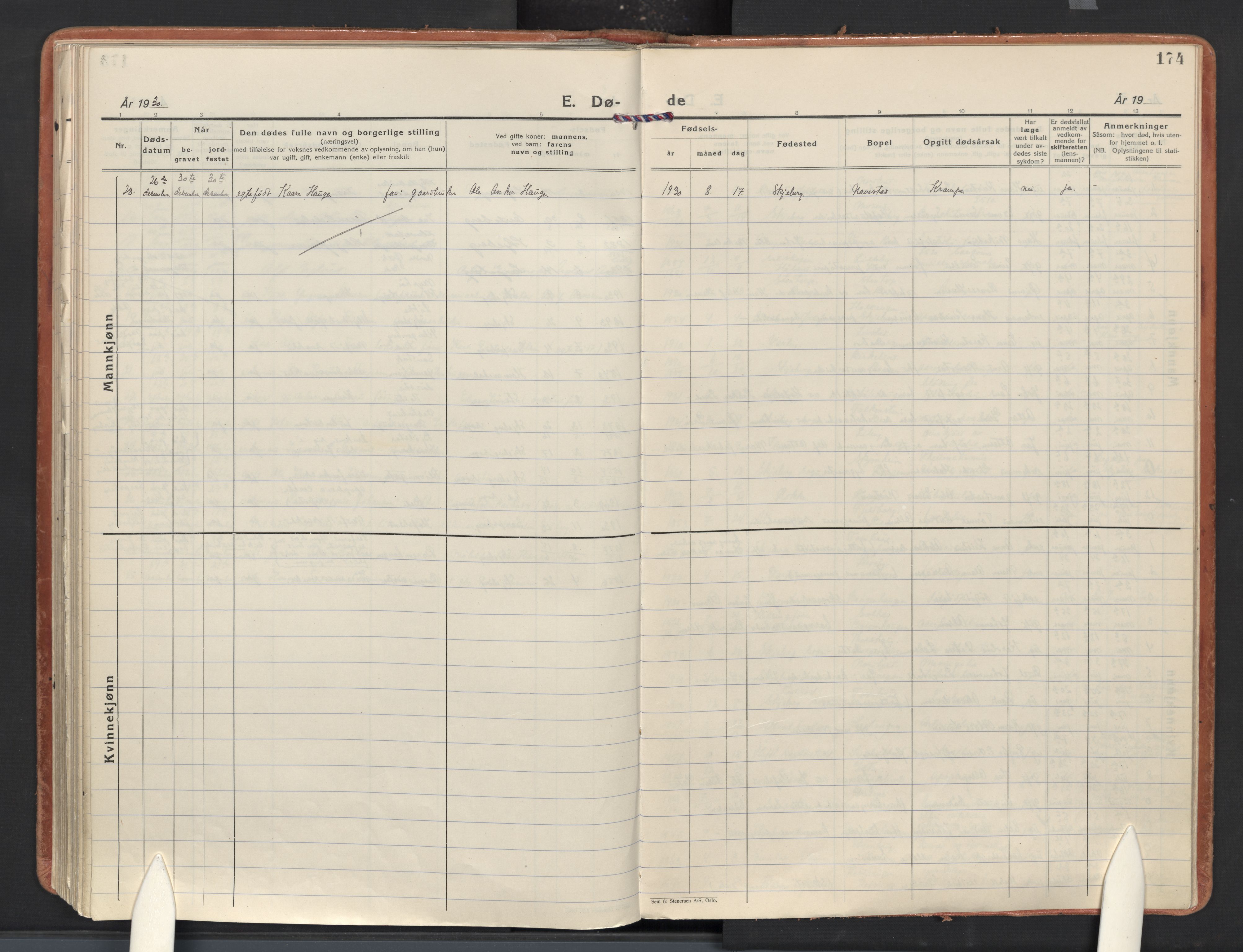 Skjeberg prestekontor Kirkebøker, AV/SAO-A-10923/F/Fd/L0002: Ministerialbok nr. IV 2, 1926-1936, s. 174