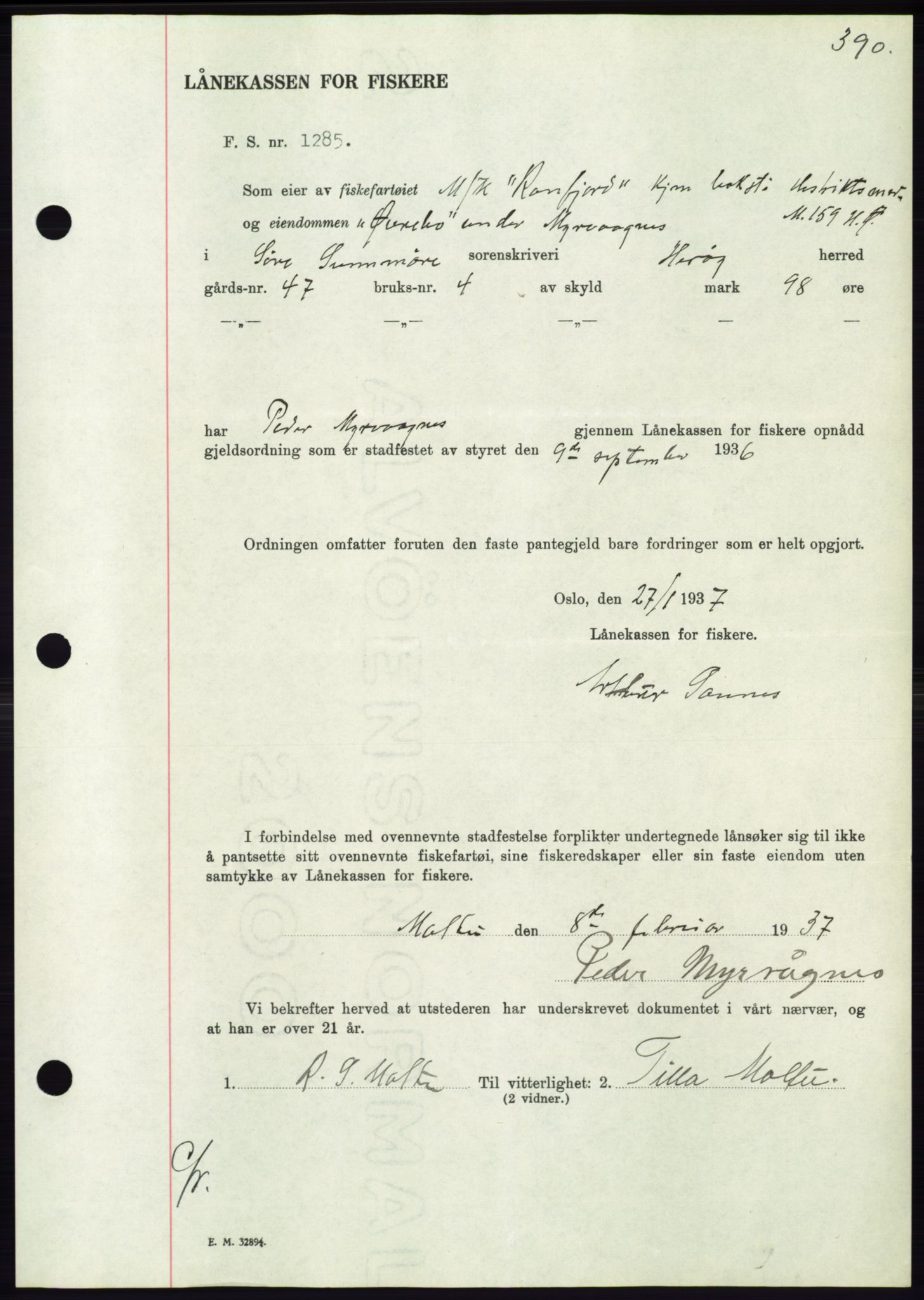 Søre Sunnmøre sorenskriveri, AV/SAT-A-4122/1/2/2C/L0062: Pantebok nr. 56, 1936-1937, Dagboknr: 260/1937