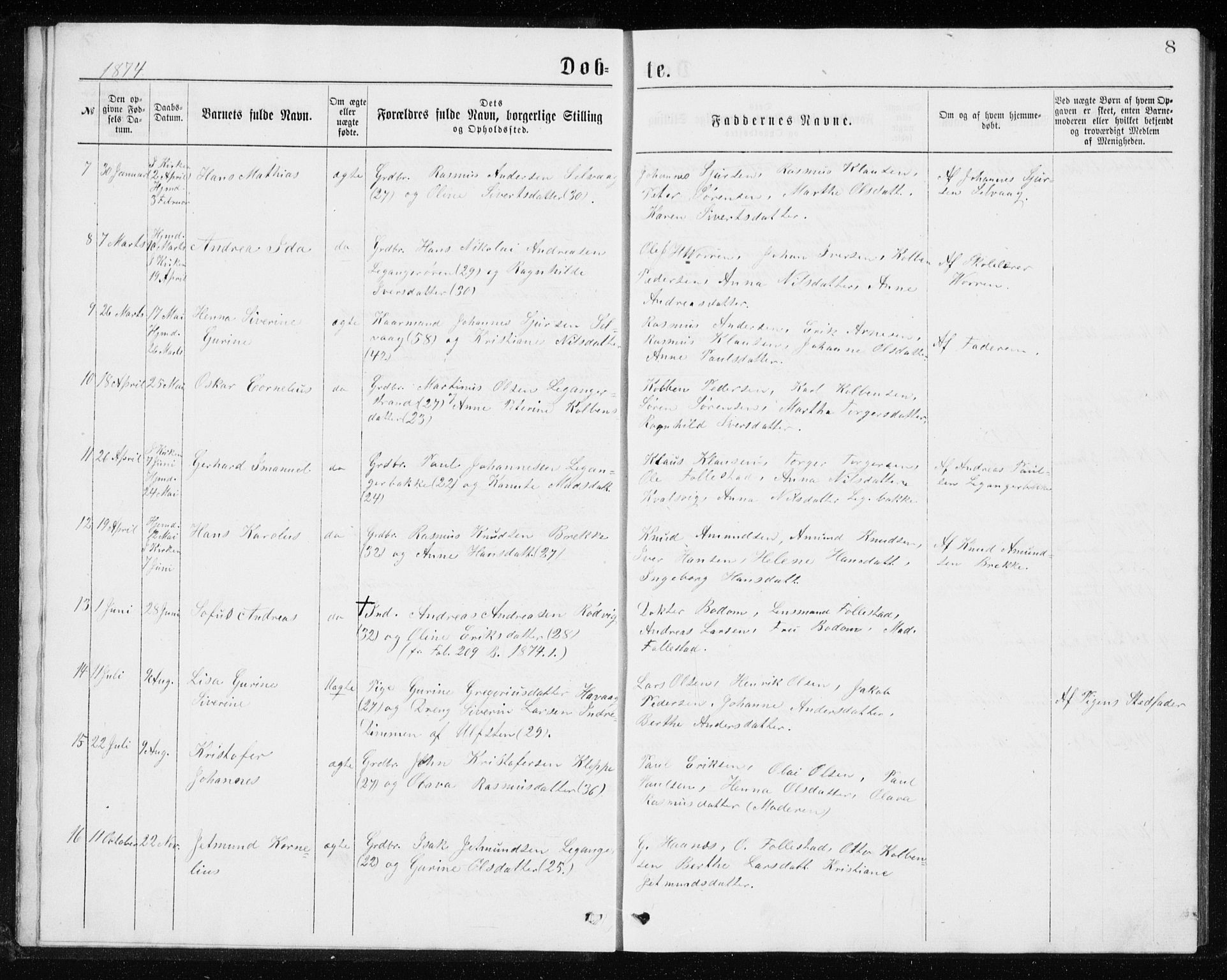 Ministerialprotokoller, klokkerbøker og fødselsregistre - Møre og Romsdal, AV/SAT-A-1454/508/L0097: Klokkerbok nr. 508C01, 1873-1897, s. 8