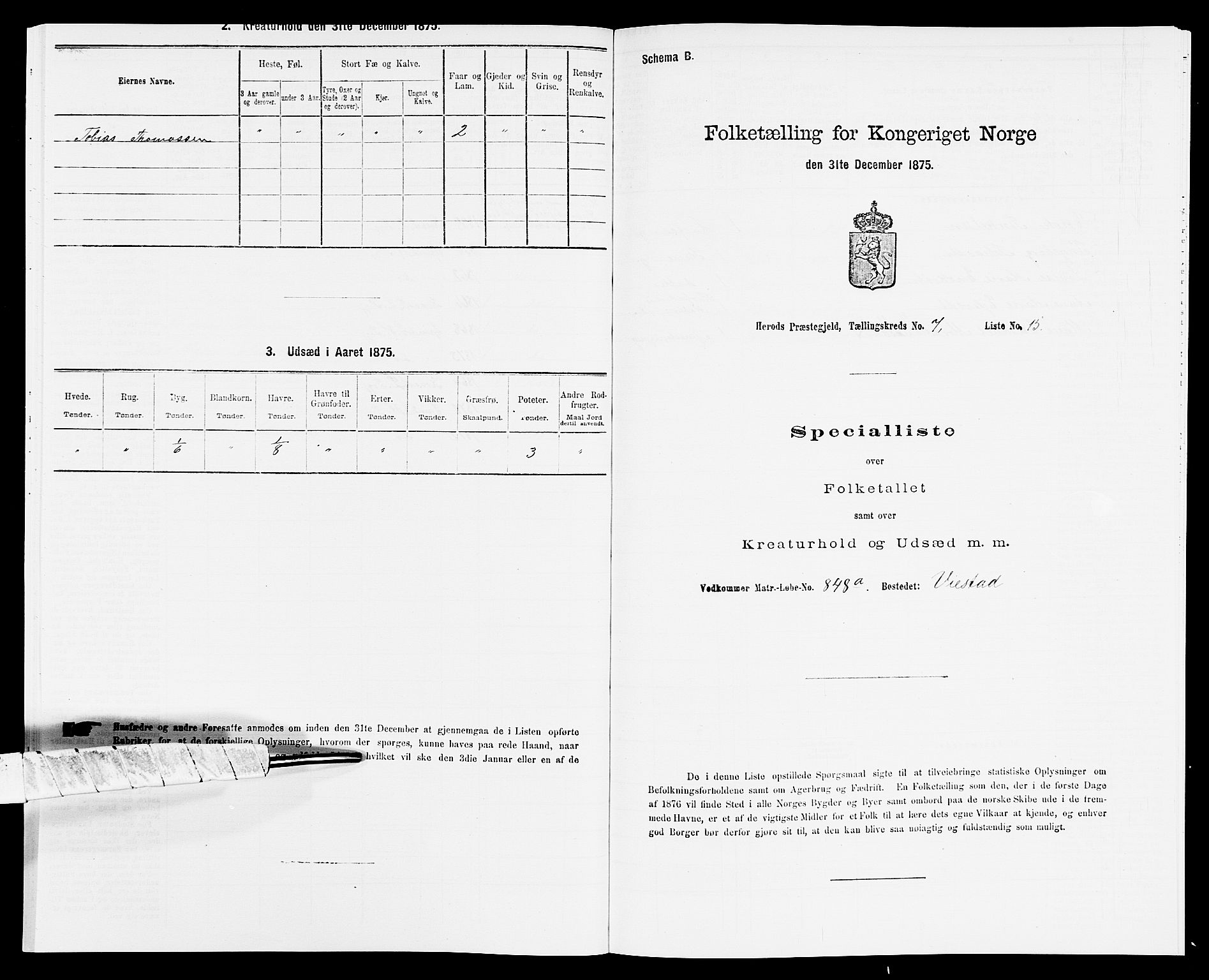 SAK, Folketelling 1875 for 1039P Herad prestegjeld, 1875, s. 862