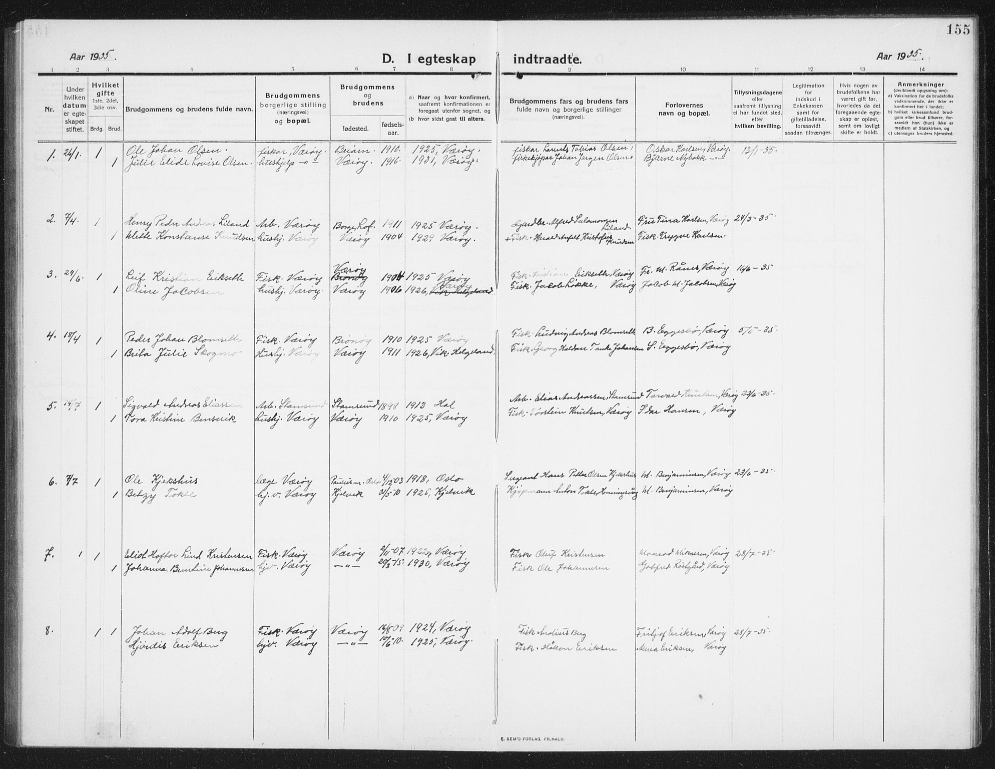 Ministerialprotokoller, klokkerbøker og fødselsregistre - Nordland, SAT/A-1459/807/L0124: Klokkerbok nr. 807C02, 1910-1935, s. 155
