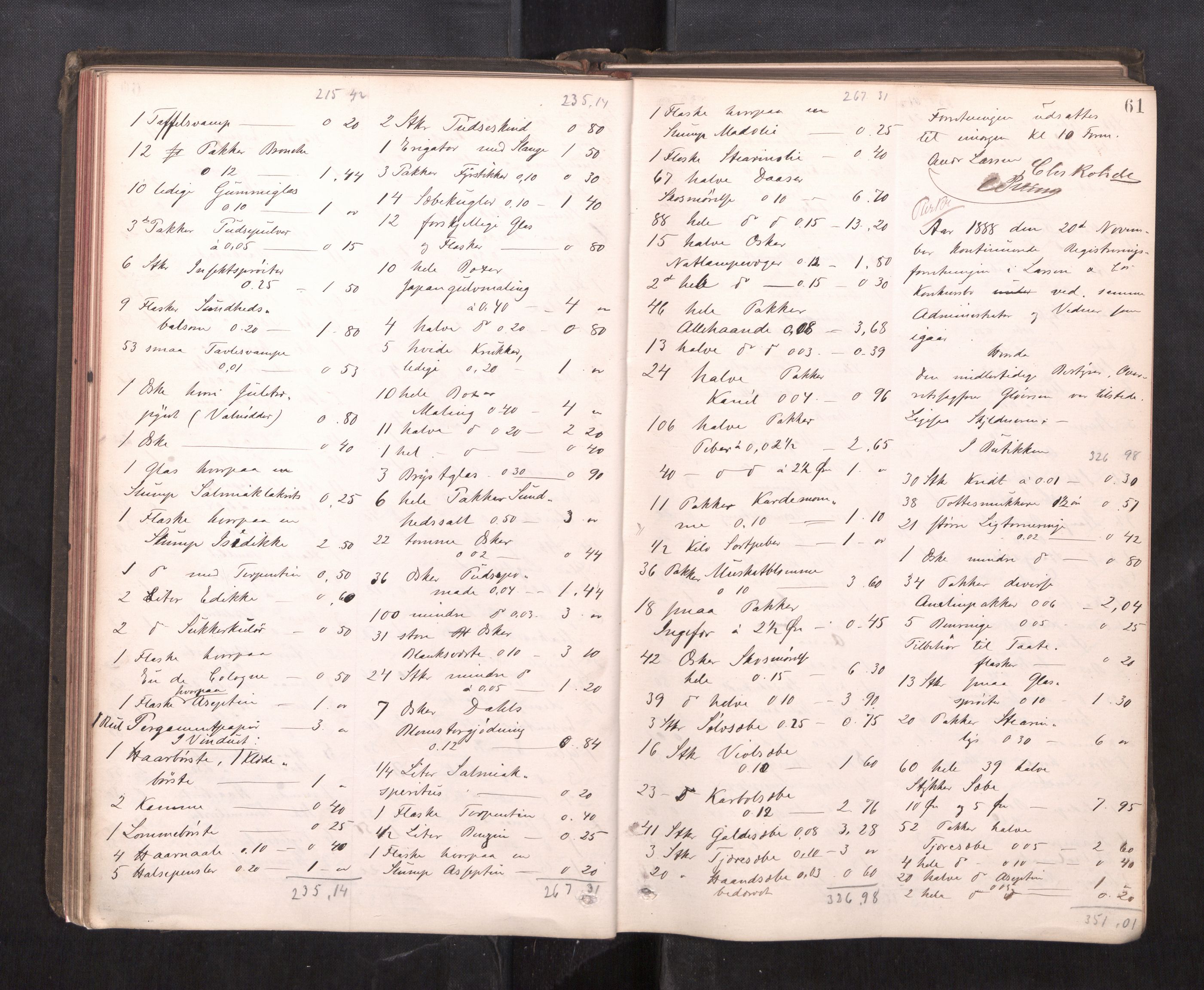 Trondheim byfogd, AV/SAT-A-0003/1/3/3C/L0013: Skifteregistreringsprotokoll - 19/7-14/8. (u/ register), 1887-1893, s. 61