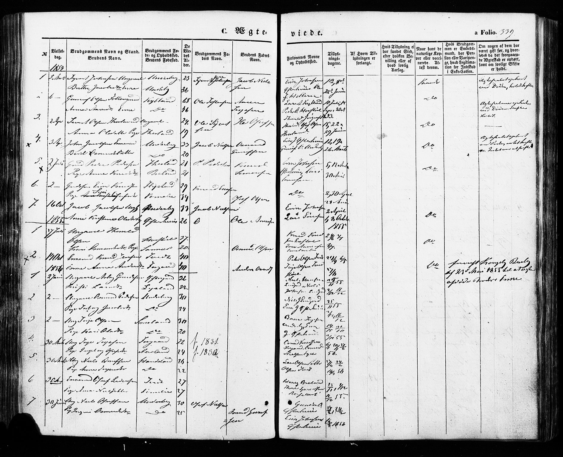 Åseral sokneprestkontor, AV/SAK-1111-0051/F/Fa/L0002: Ministerialbok nr. A 2, 1854-1884, s. 339