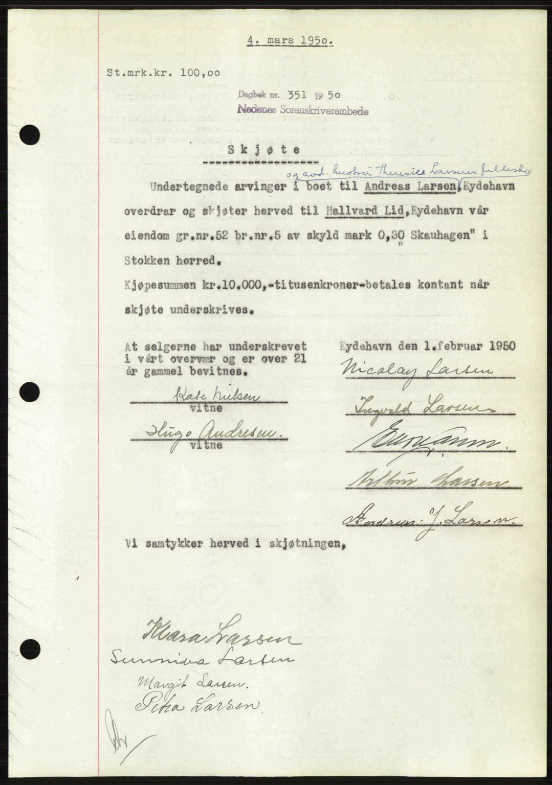 Nedenes sorenskriveri, SAK/1221-0006/G/Gb/Gba/L0062: Pantebok nr. A14, 1949-1950, Dagboknr: 351/1950