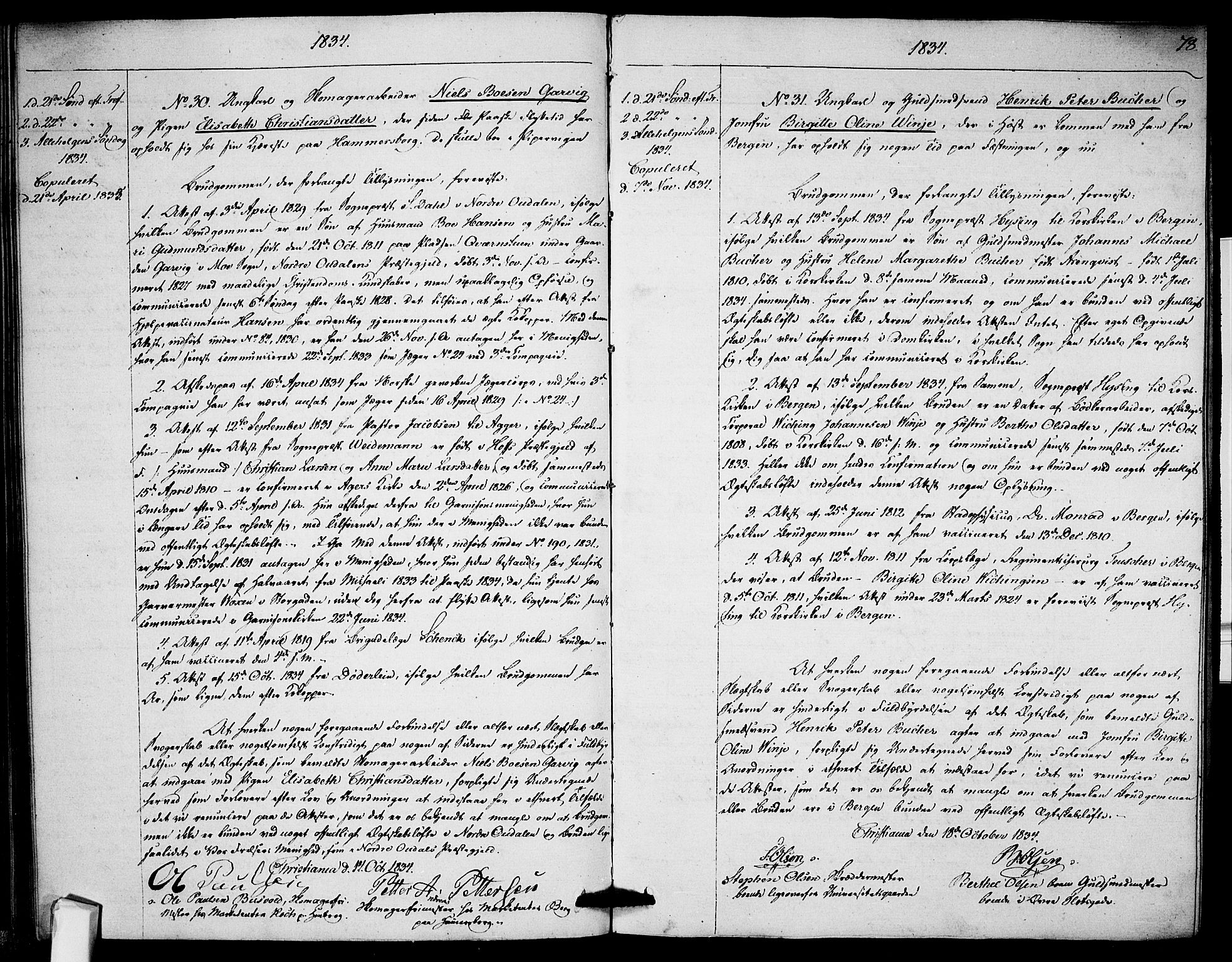 Garnisonsmenigheten Kirkebøker, AV/SAO-A-10846/H/Ha/L0002: Lysningsprotokoll nr. I 2, 1829-1835, s. 78
