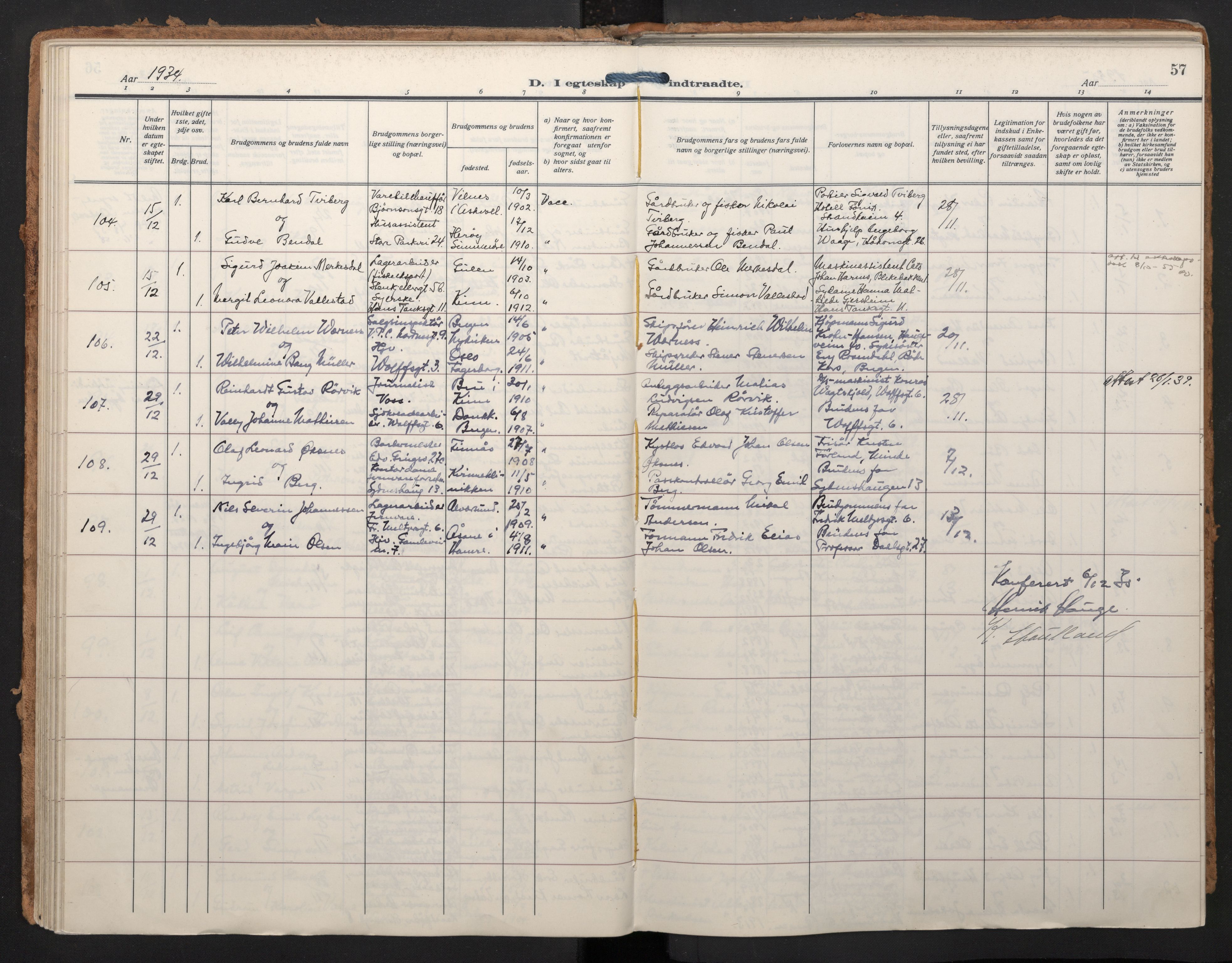 Johanneskirken sokneprestembete, AV/SAB-A-76001/H/Haa/L0014: Ministerialbok nr. D 3, 1929-1949, s. 56b-57a