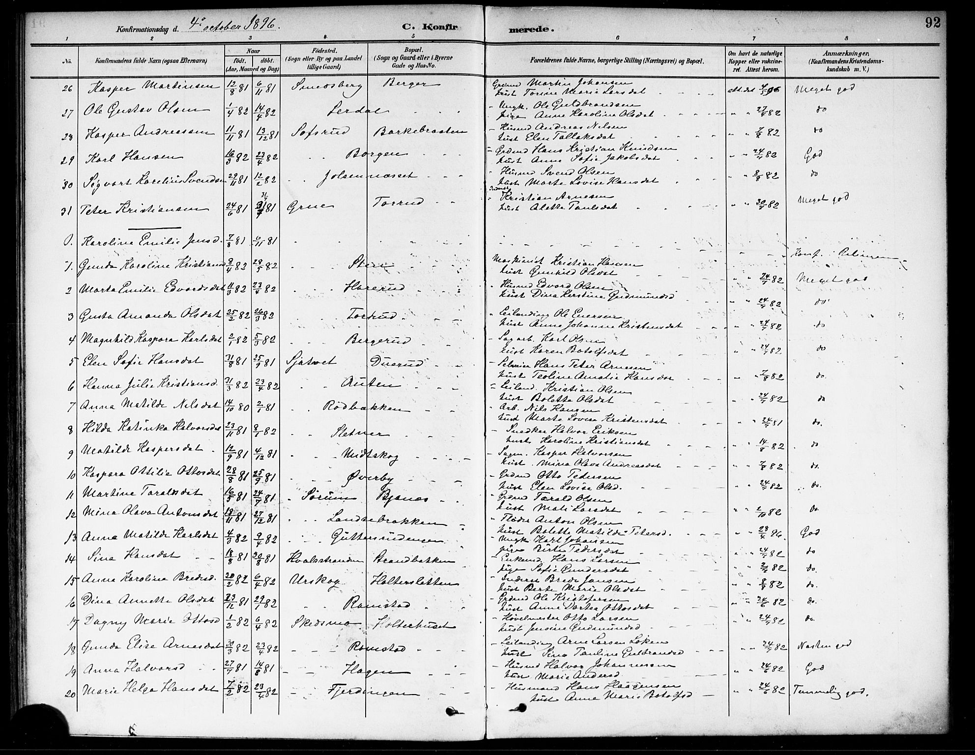 Fet prestekontor Kirkebøker, AV/SAO-A-10370a/F/Fa/L0015: Ministerialbok nr. I 15, 1892-1904, s. 92