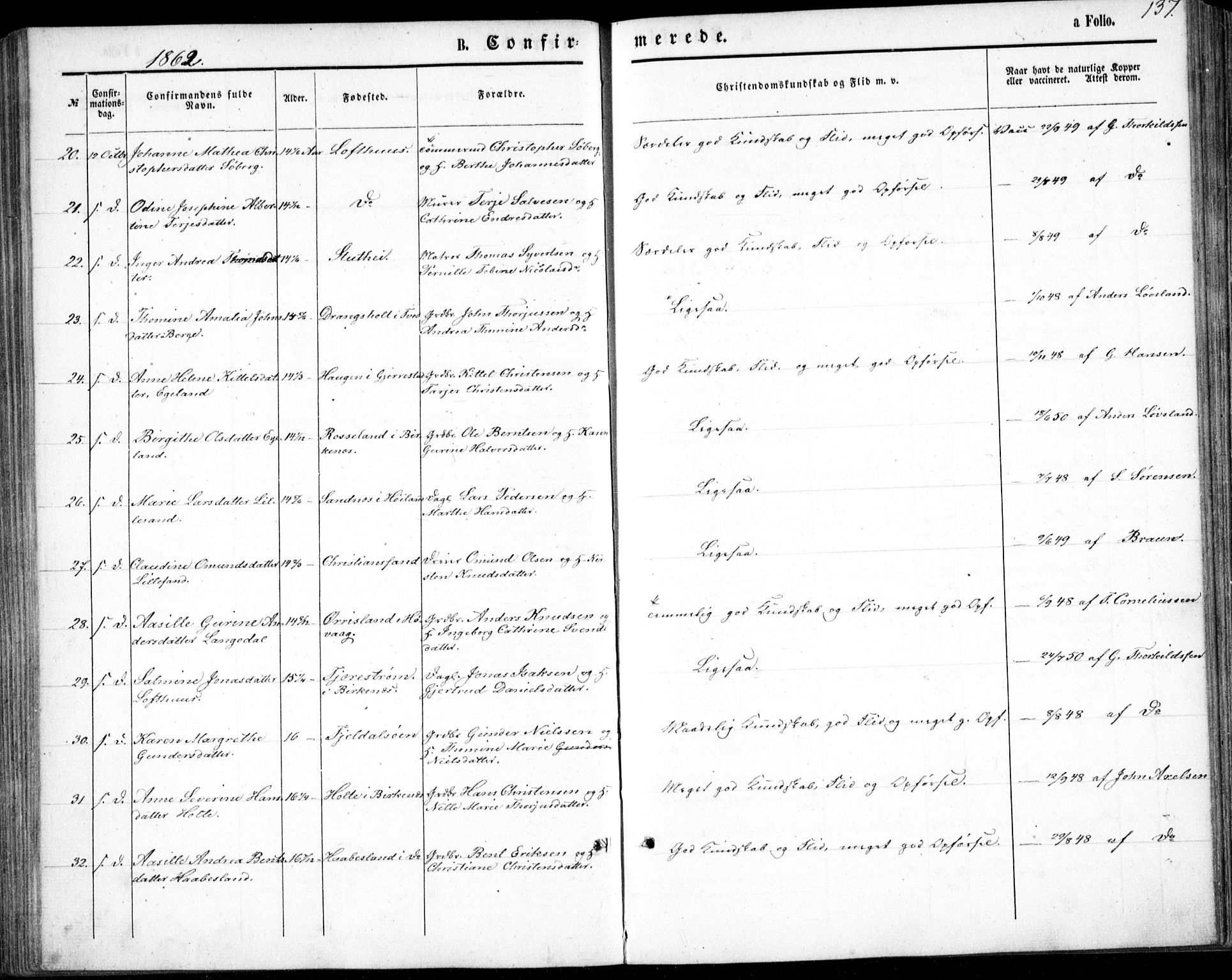 Vestre Moland sokneprestkontor, SAK/1111-0046/F/Fb/Fbb/L0004: Klokkerbok nr. B 4, 1861-1872, s. 137