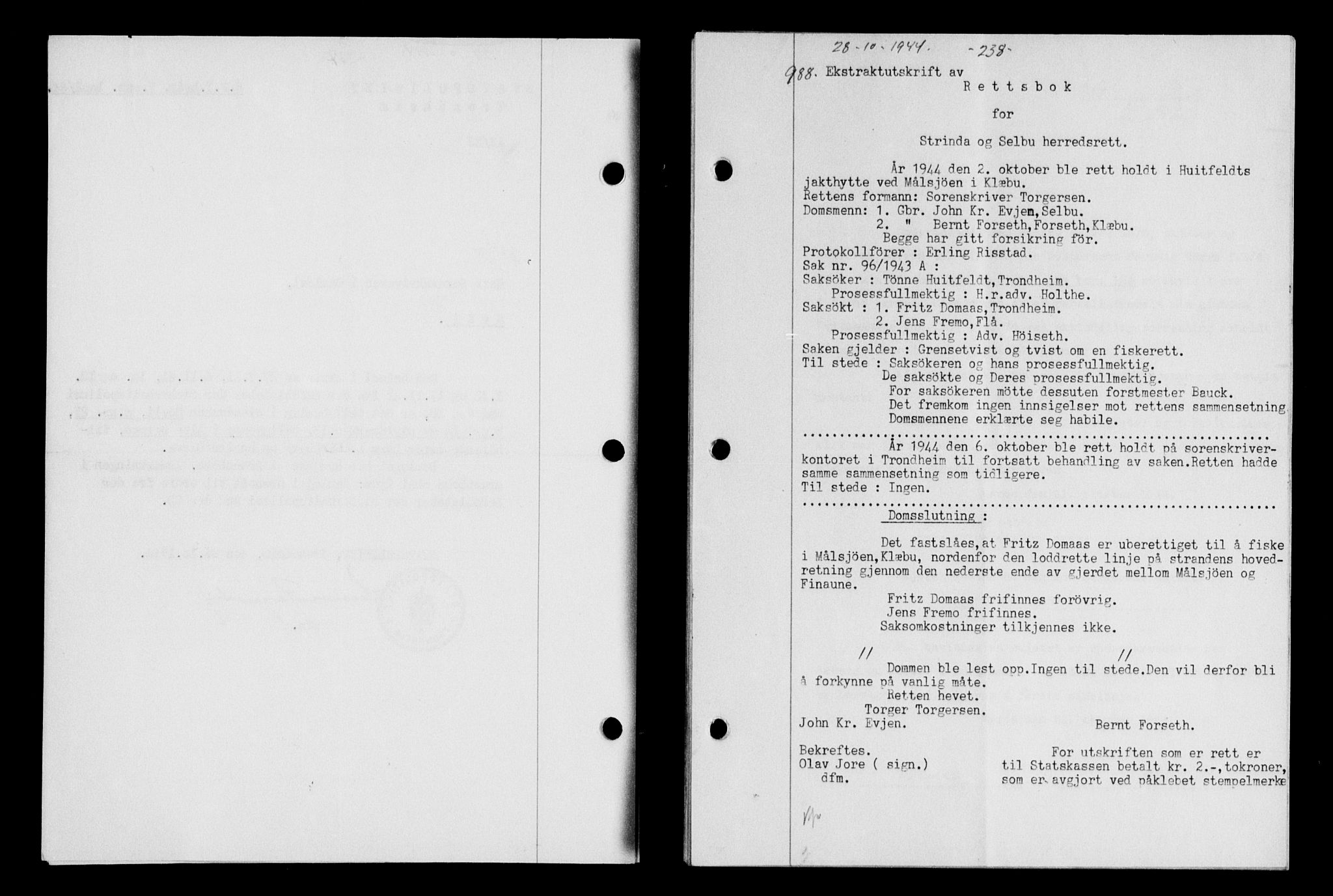Gauldal sorenskriveri, SAT/A-0014/1/2/2C/L0058: Pantebok nr. 63, 1944-1945, Dagboknr: 988/1944