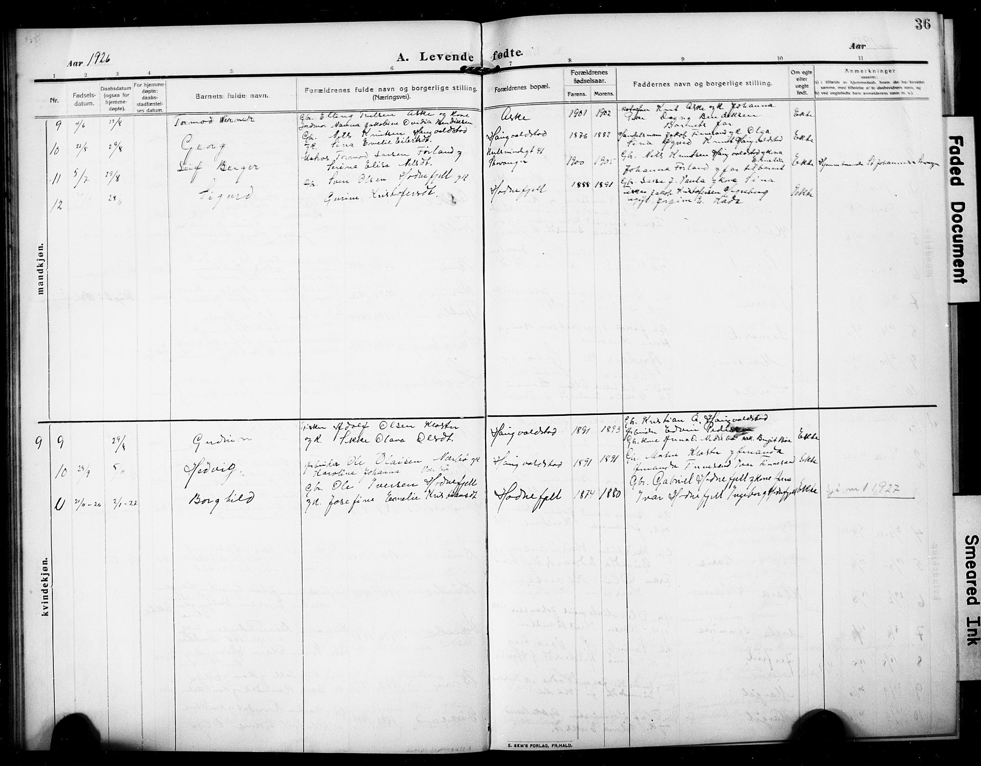 Rennesøy sokneprestkontor, AV/SAST-A -101827/H/Ha/Hab/L0013: Klokkerbok nr. B 12, 1907-1928, s. 36