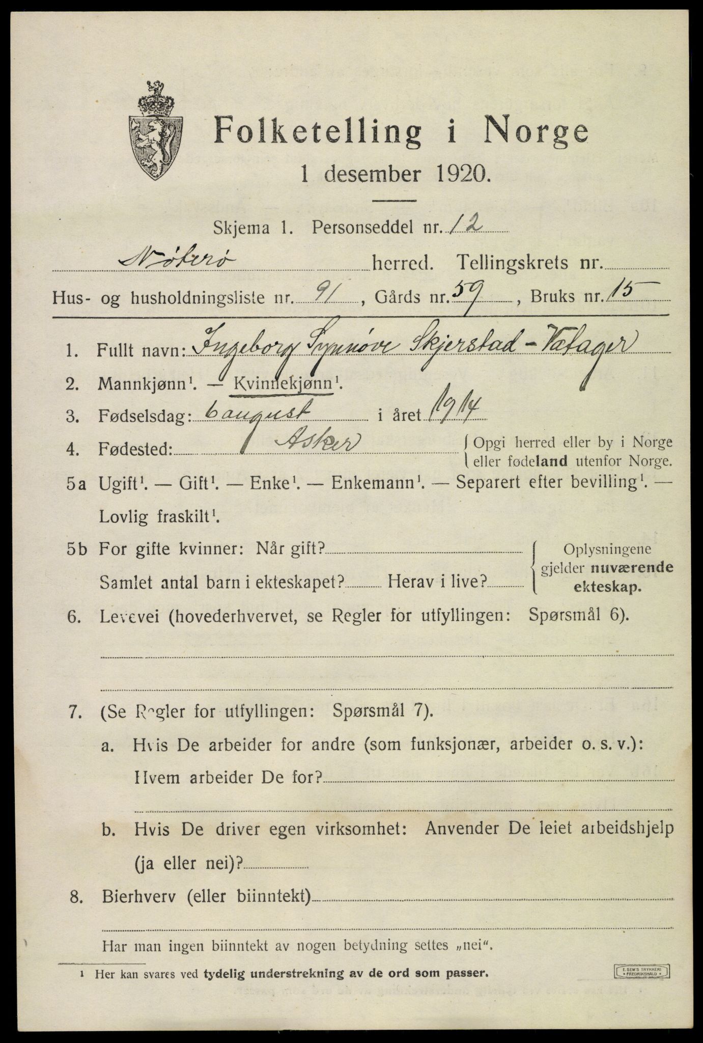 SAKO, Folketelling 1920 for 0722 Nøtterøy herred, 1920, s. 12329