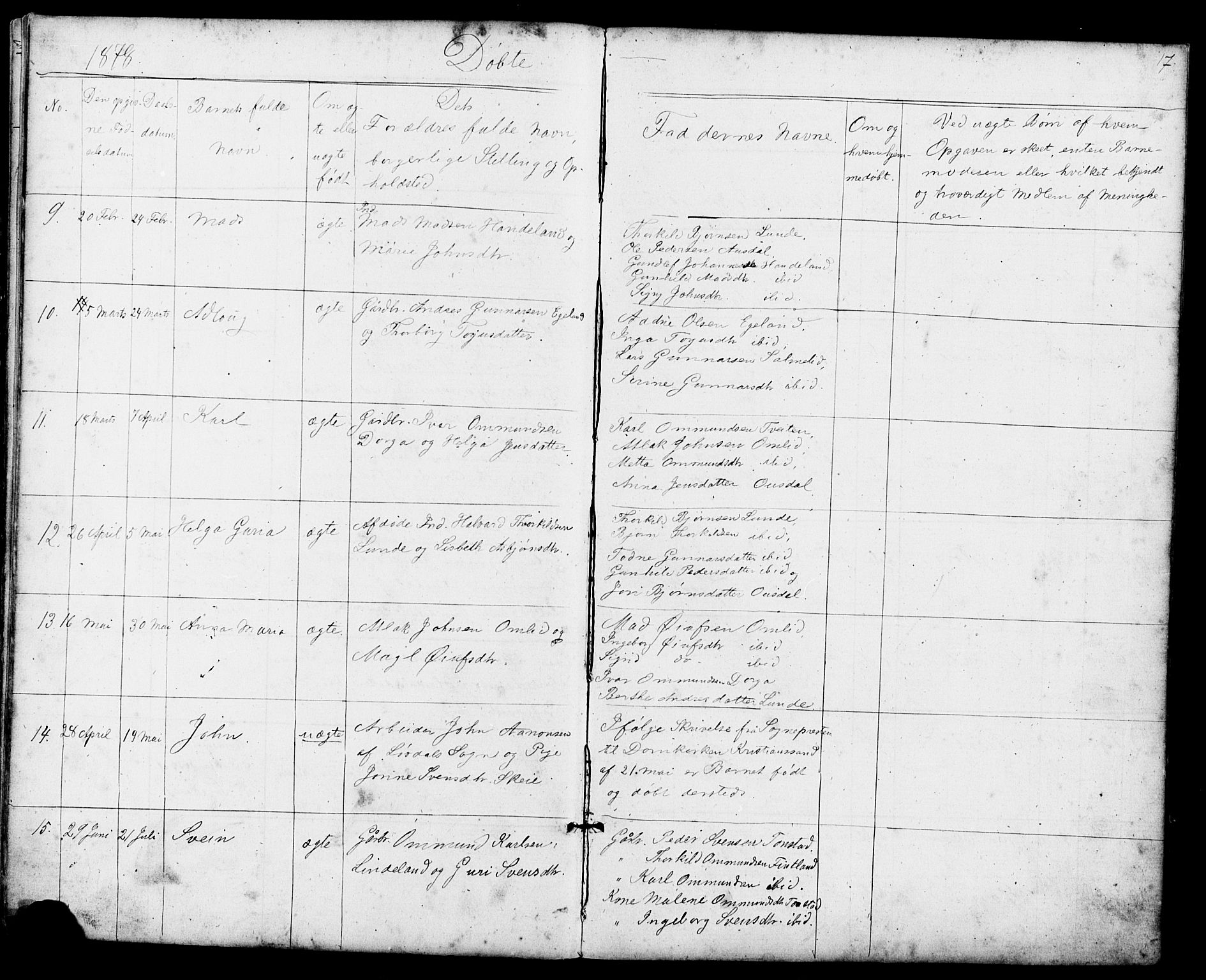 Sirdal sokneprestkontor, AV/SAK-1111-0036/F/Fb/Fba/L0001: Klokkerbok nr. B 1, 1872-1905, s. 17