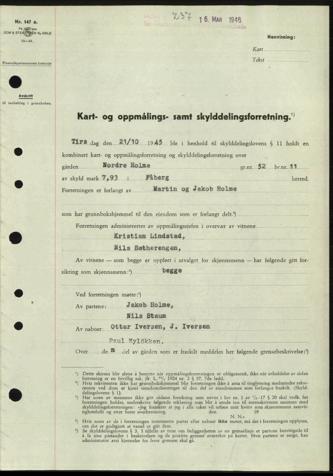 Sør-Gudbrandsdal tingrett, SAH/TING-004/H/Hb/Hbd/L0015: Pantebok nr. A15, 1945-1946, Dagboknr: 237/1946
