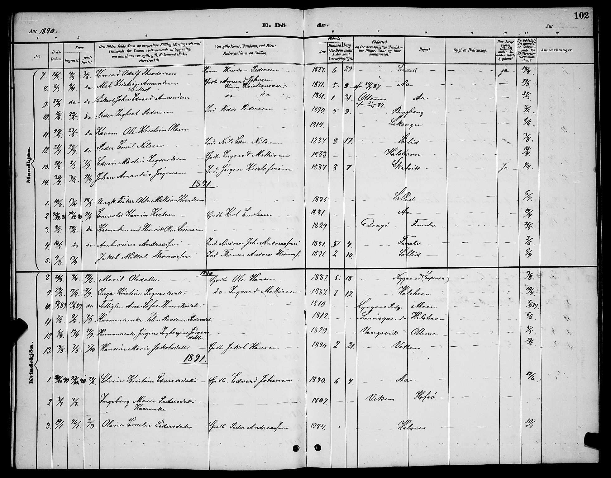 Tranøy sokneprestkontor, AV/SATØ-S-1313/I/Ia/Iab/L0004klokker: Klokkerbok nr. 4, 1888-1901, s. 102