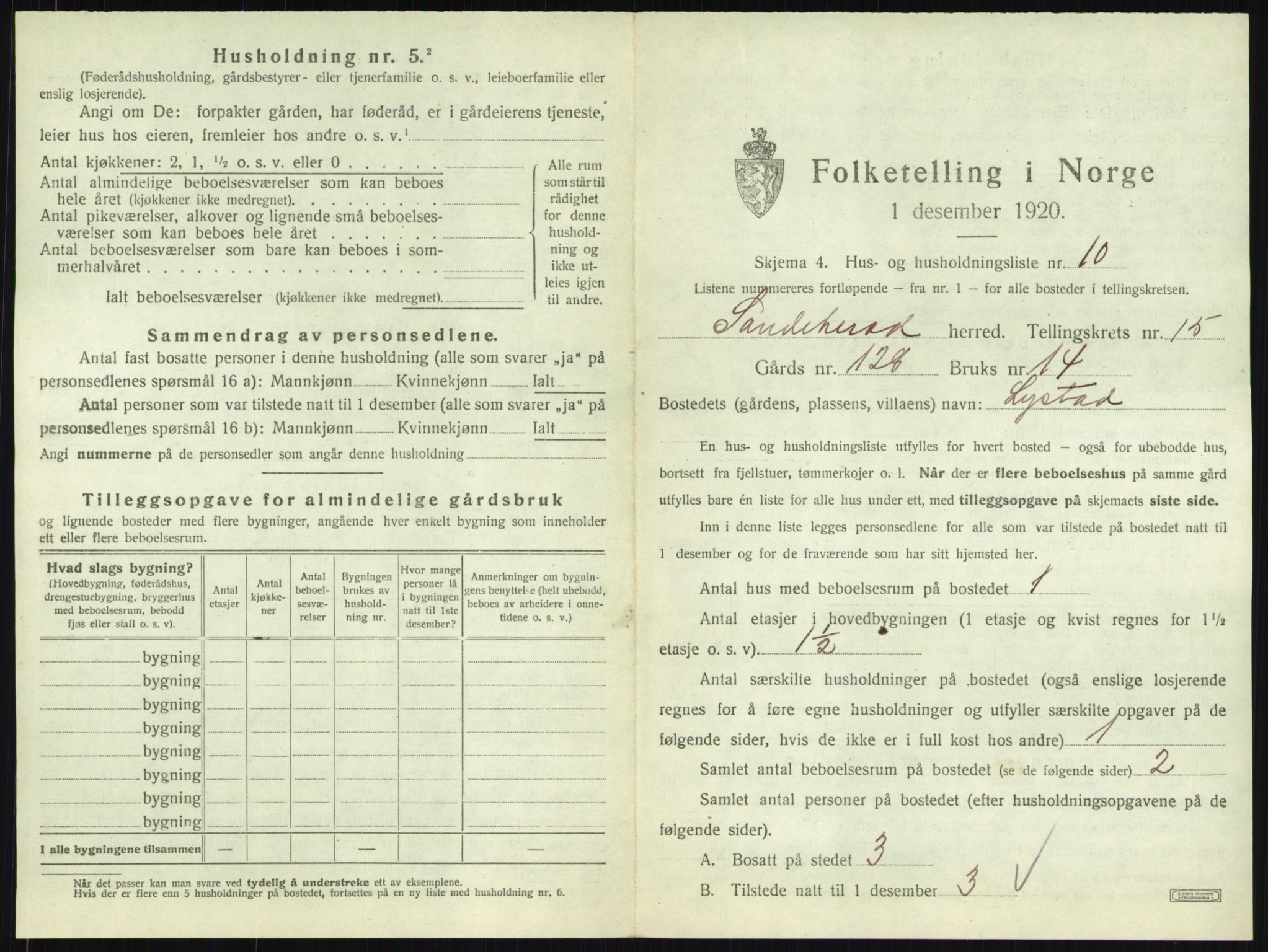 SAKO, Folketelling 1920 for 0724 Sandeherred herred, 1920, s. 3253