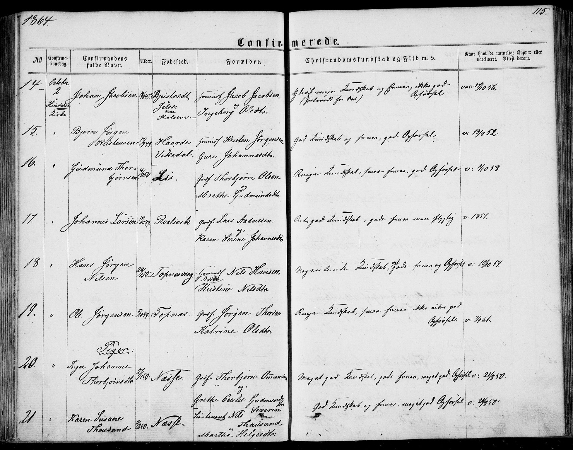 Nedstrand sokneprestkontor, AV/SAST-A-101841/01/IV: Ministerialbok nr. A 9, 1861-1876, s. 115