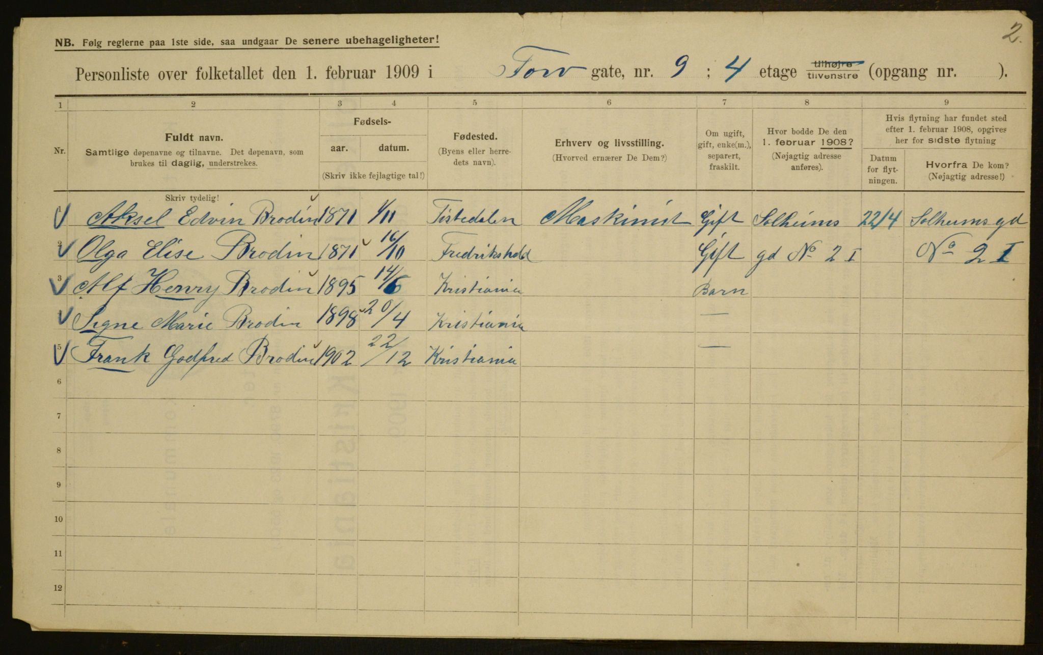 OBA, Kommunal folketelling 1.2.1909 for Kristiania kjøpstad, 1909, s. 103316