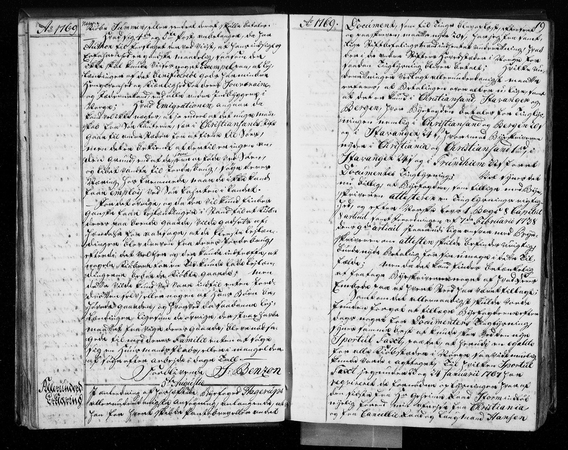Stattholderembetet 1572-1771, AV/RA-EA-2870/Bf/L0008: Stattholderprotokoll (allmenn kopibok), 1769-1770, s. 18b-19a