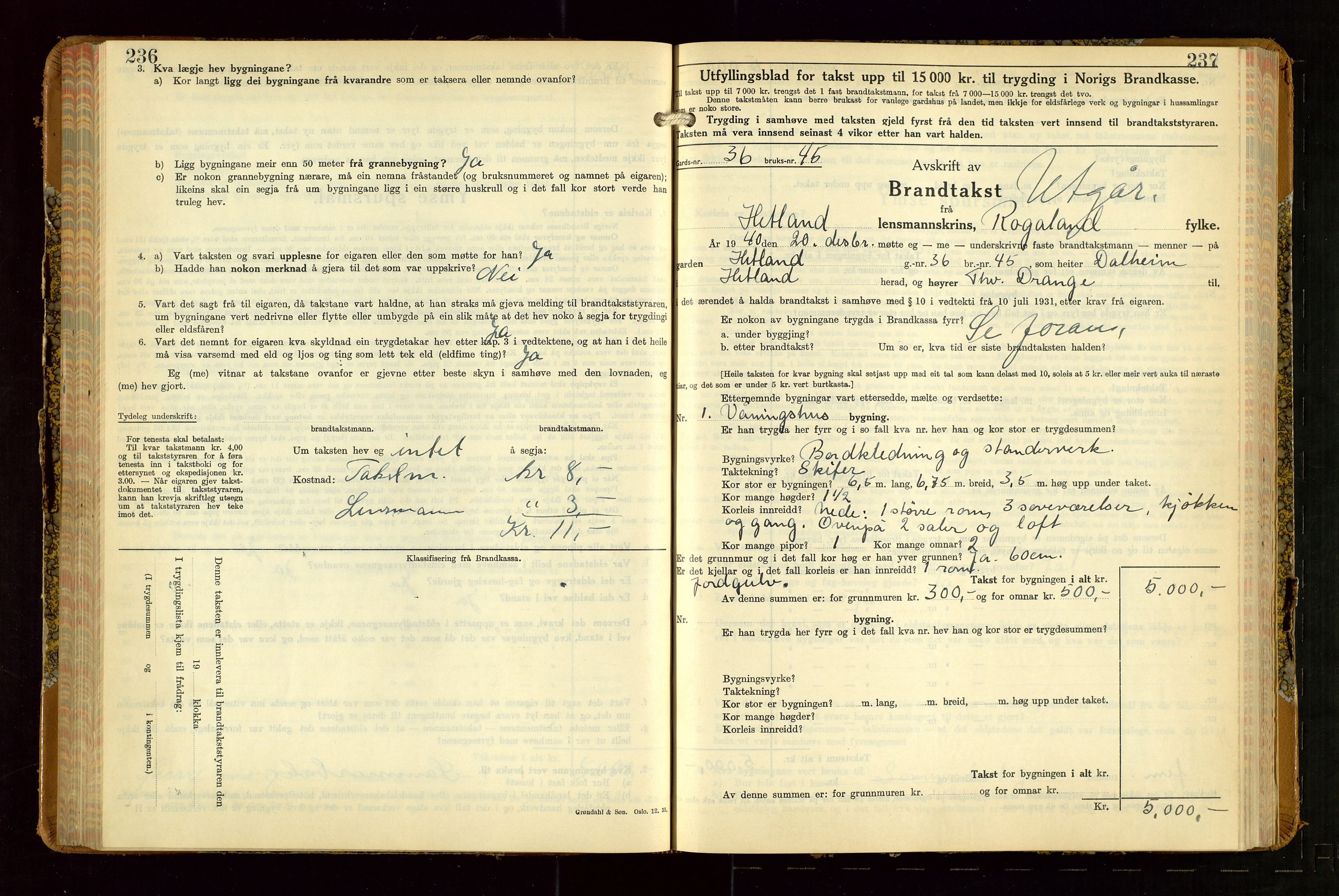 Hetland lensmannskontor, SAST/A-100101/Gob/L0007: "Brandtakstbok", 1939-1949, s. 236-237