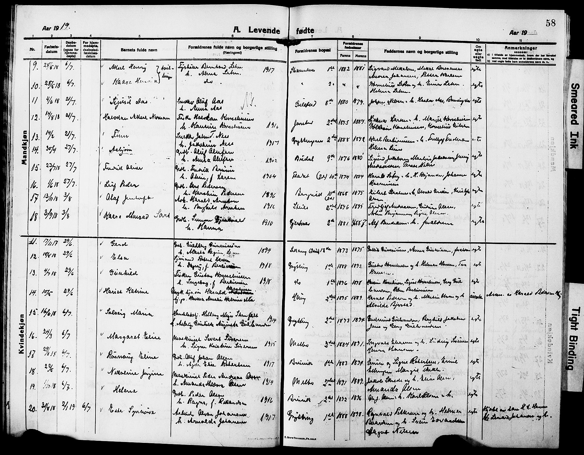 Ministerialprotokoller, klokkerbøker og fødselsregistre - Nordland, AV/SAT-A-1459/888/L1269: Klokkerbok nr. 888C07, 1913-1927, s. 58