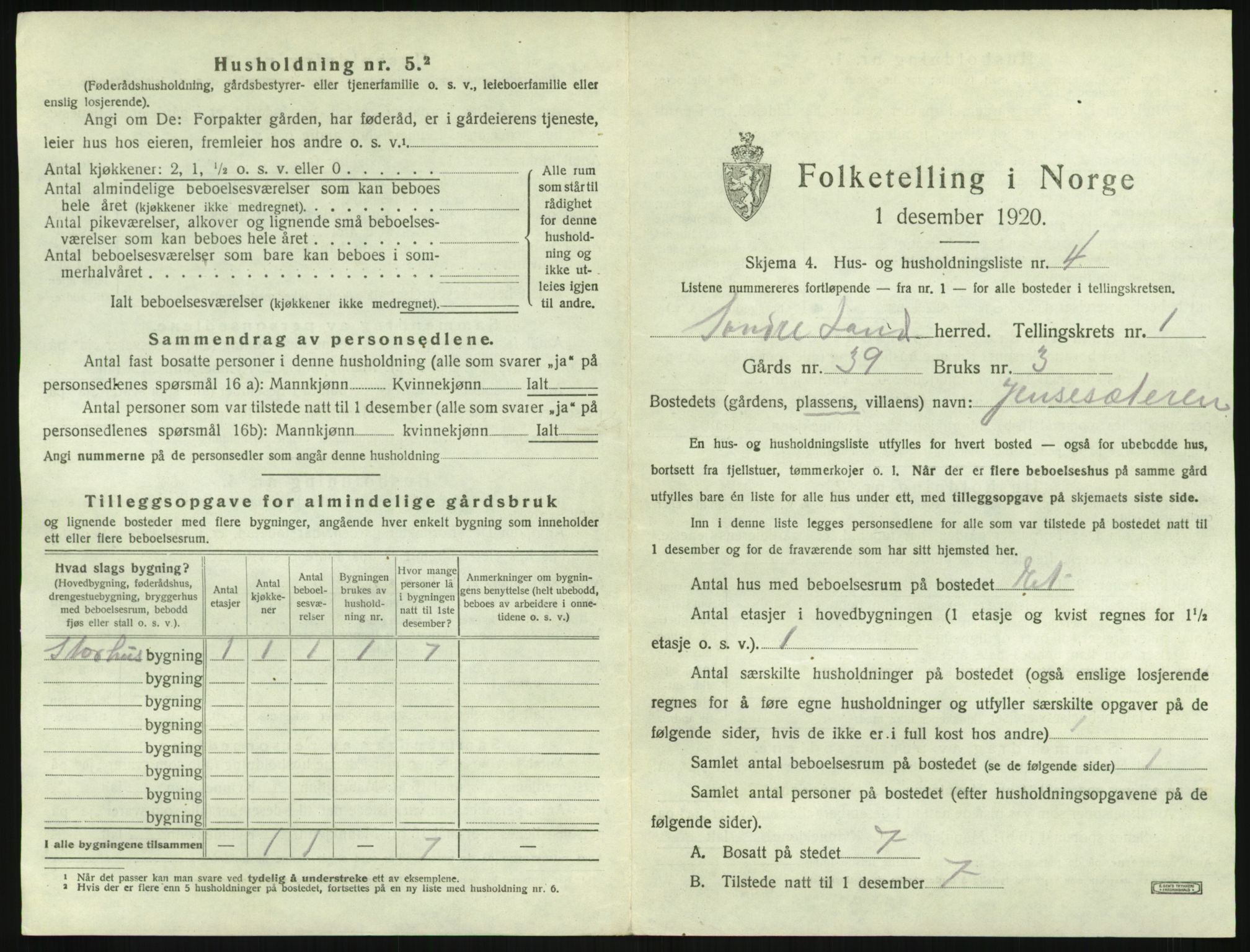 SAH, Folketelling 1920 for 0536 Søndre Land herred, 1920, s. 49