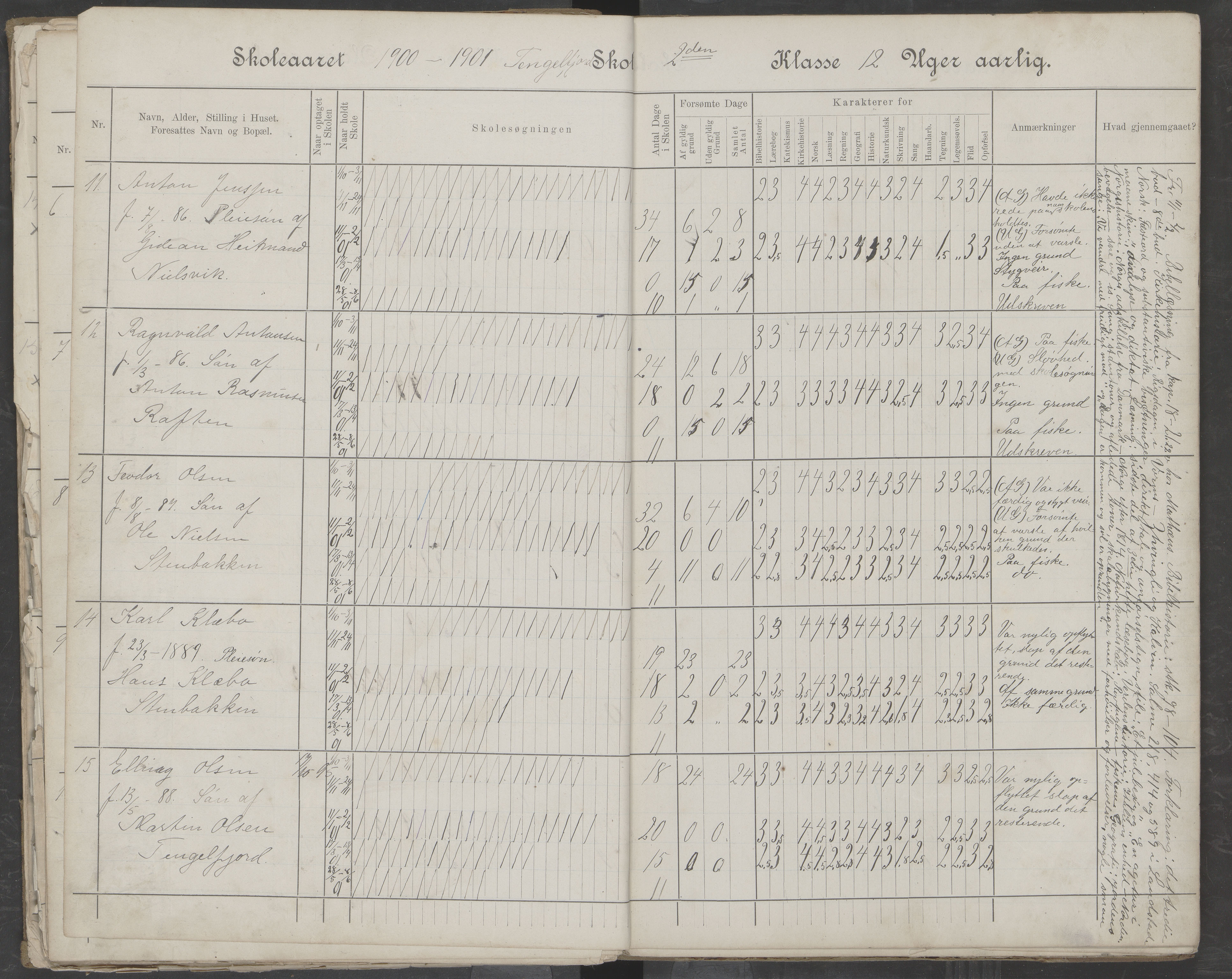 Hadsel kommune. Tengelfjord skolekrets, AIN/K-18660.510.04/G/L0001: Skoleprotokoll for Tengelfjord skole, 1899-1908