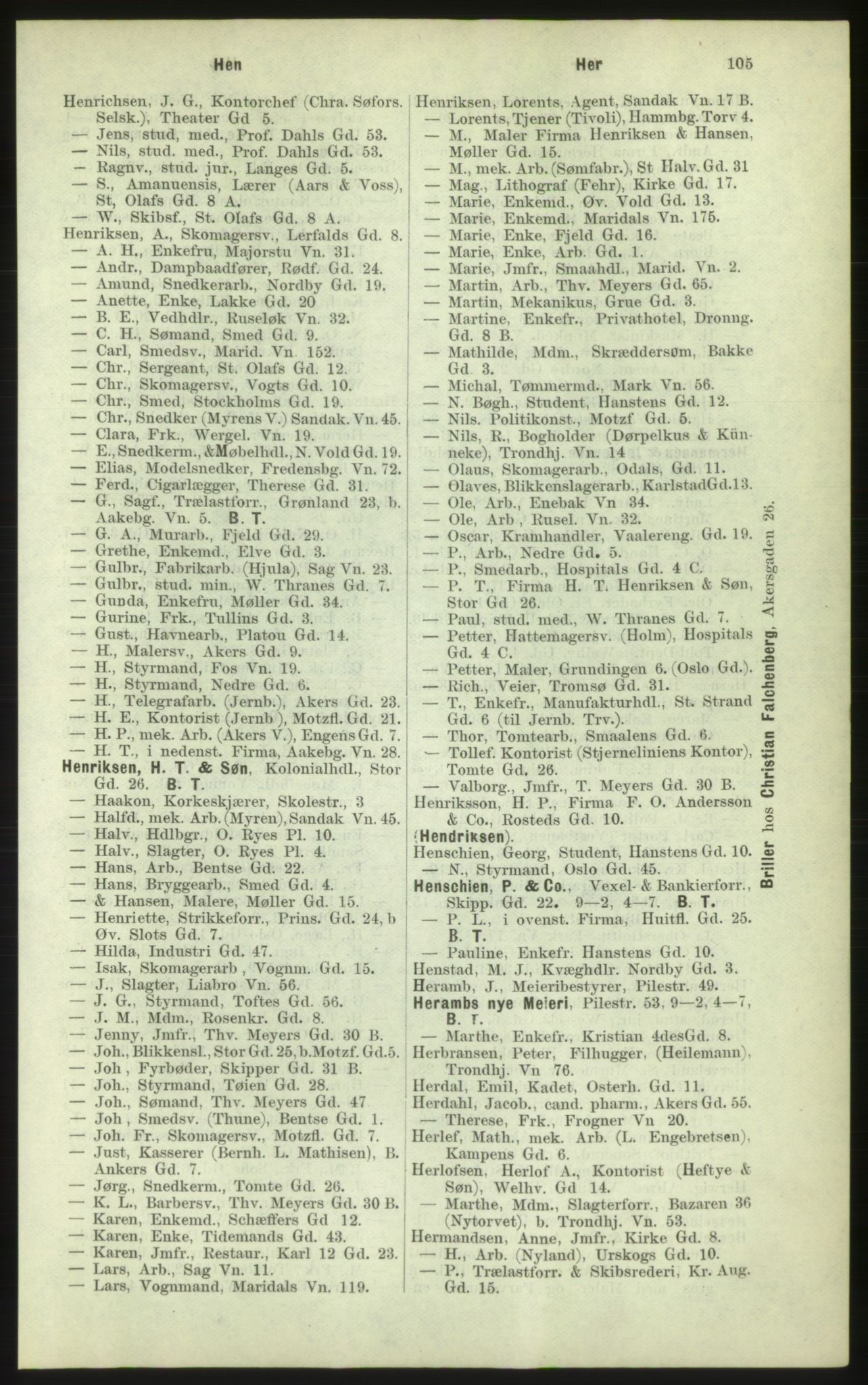 Kristiania/Oslo adressebok, PUBL/-, 1884, s. 105