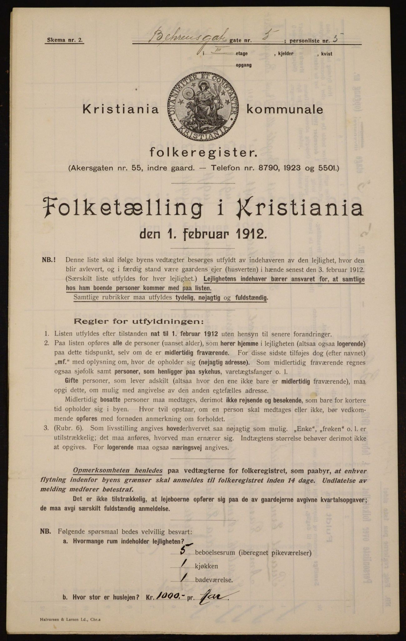 OBA, Kommunal folketelling 1.2.1912 for Kristiania, 1912, s. 3286