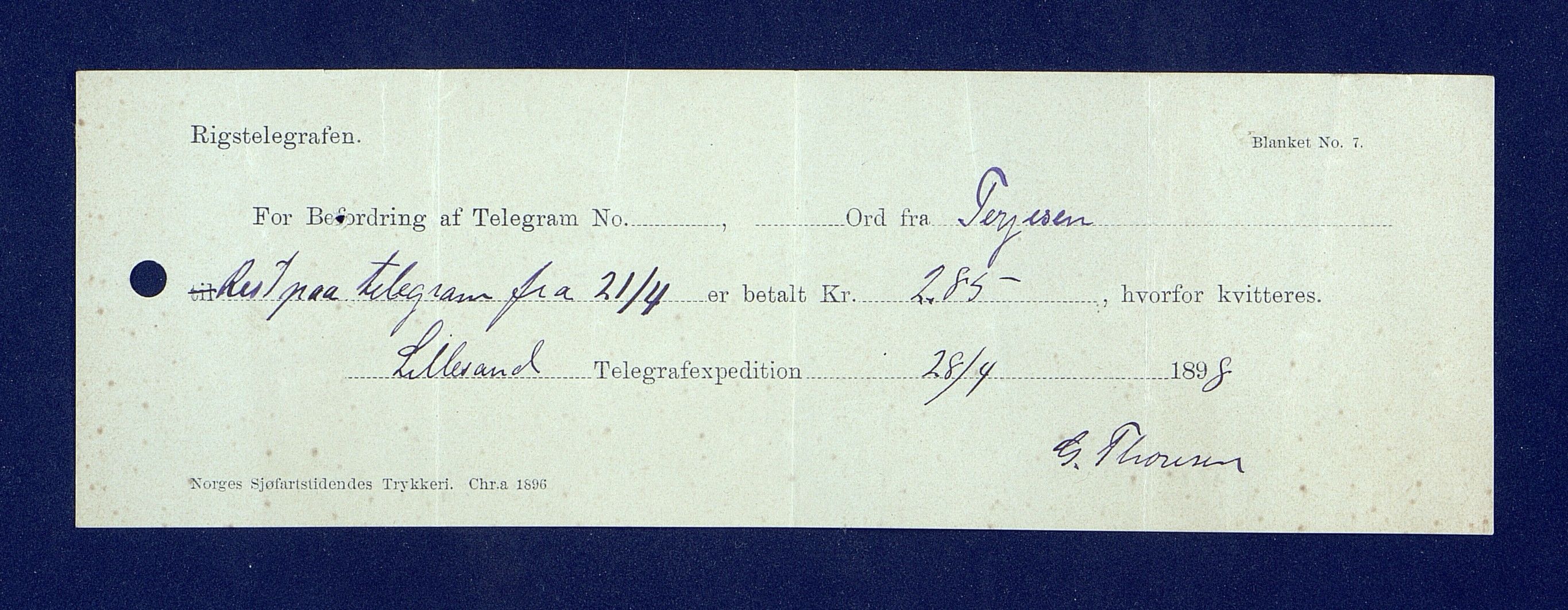 O. Terjesens rederi, AAKS/PA-2525/R/R02/L0001: Regnskapsbilag, 1884-1898