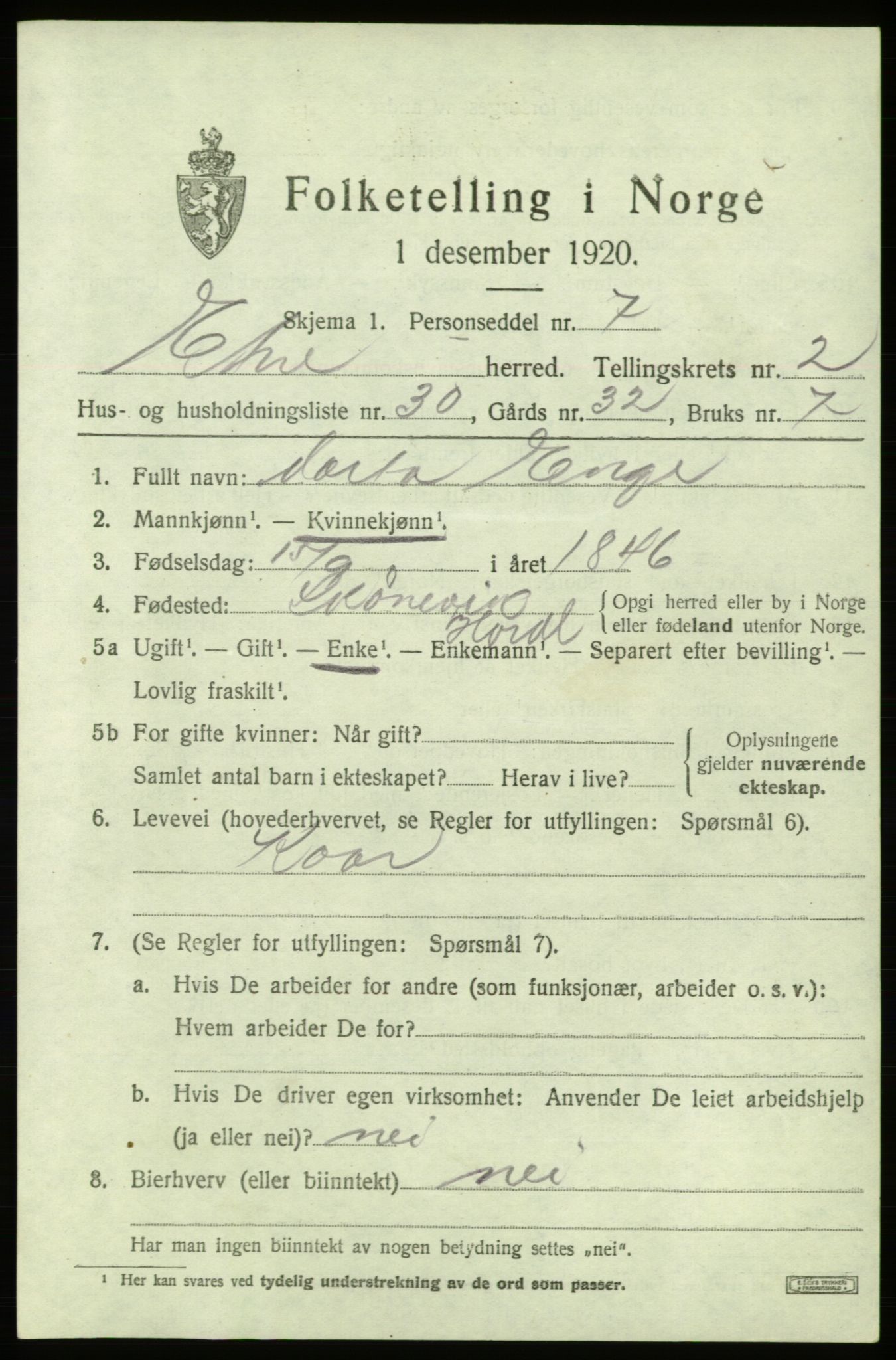 SAB, Folketelling 1920 for 1211 Etne herred, 1920, s. 1425