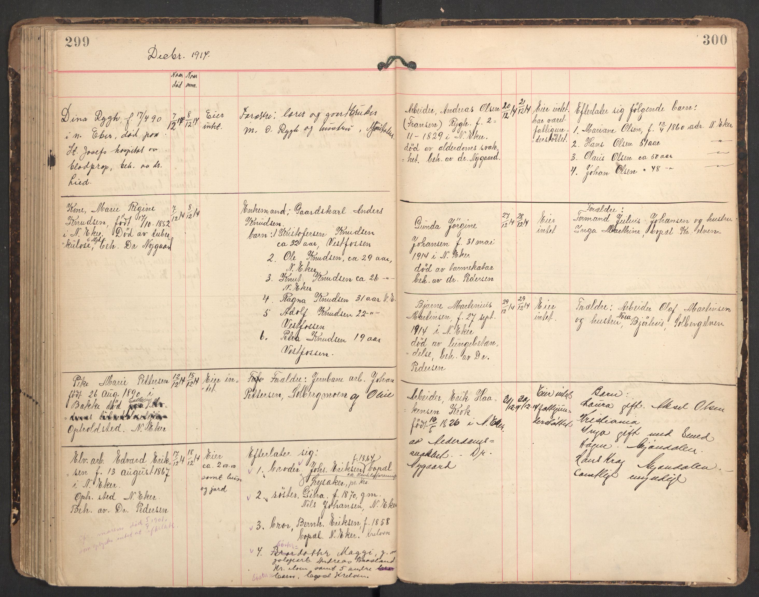 Nedre Eiker lensmannskontor, SAKO/A-530/H/Ha/L0001: Dødsfallsprotokoll, 1887-1915, s. 299-300