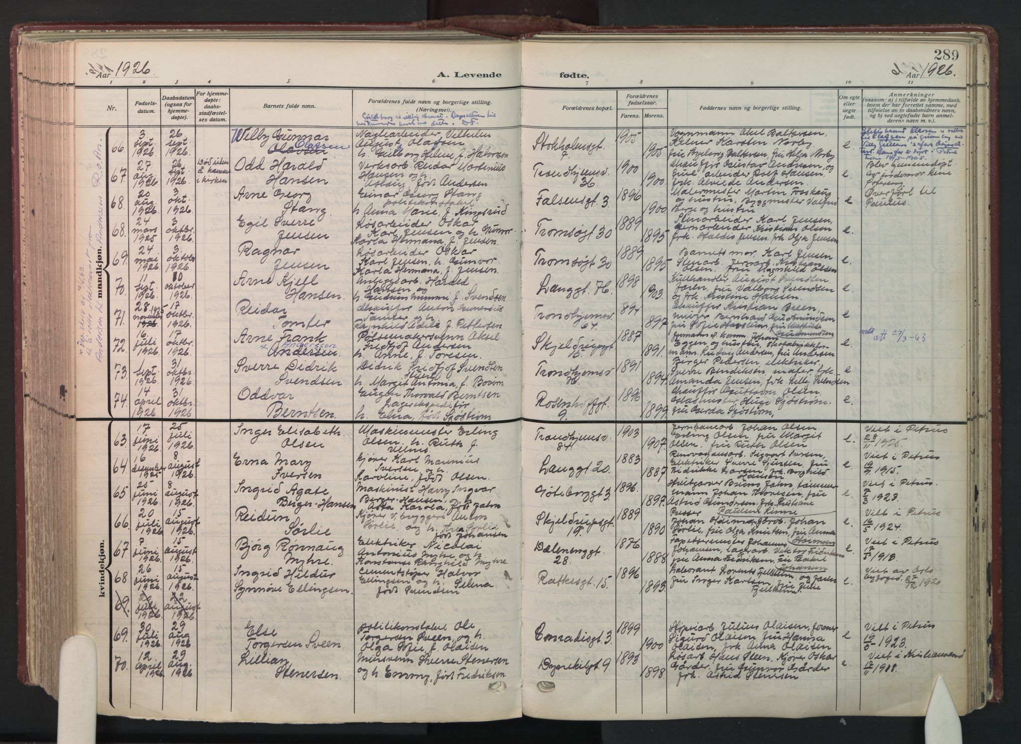 Petrus prestekontor Kirkebøker, AV/SAO-A-10872/F/Fa/L0012: Ministerialbok nr. I 12, 1909-1936, s. 289