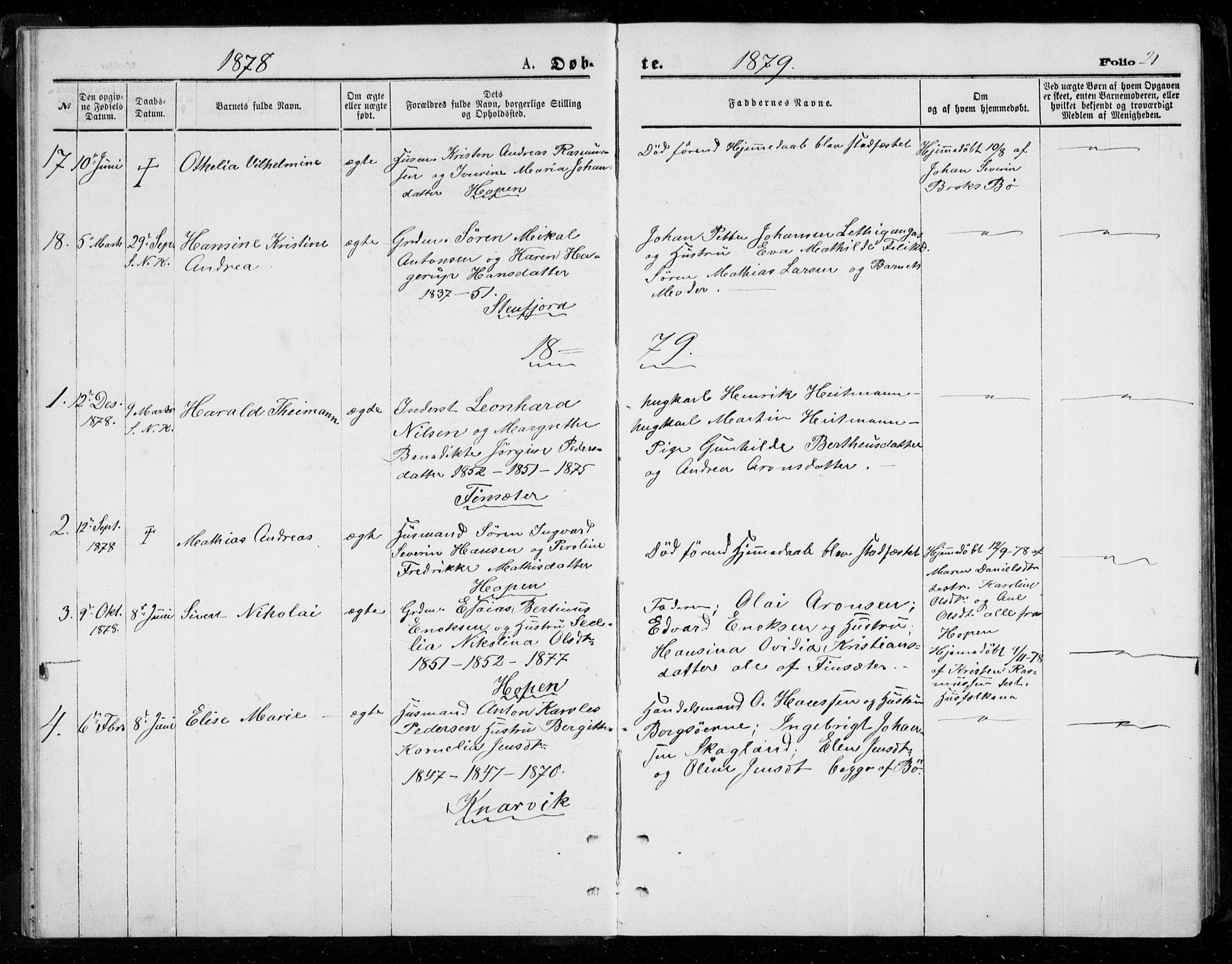 Berg sokneprestkontor, AV/SATØ-S-1318/G/Ga/Gab/L0003klokker: Klokkerbok nr. 3, 1874-1886, s. 21