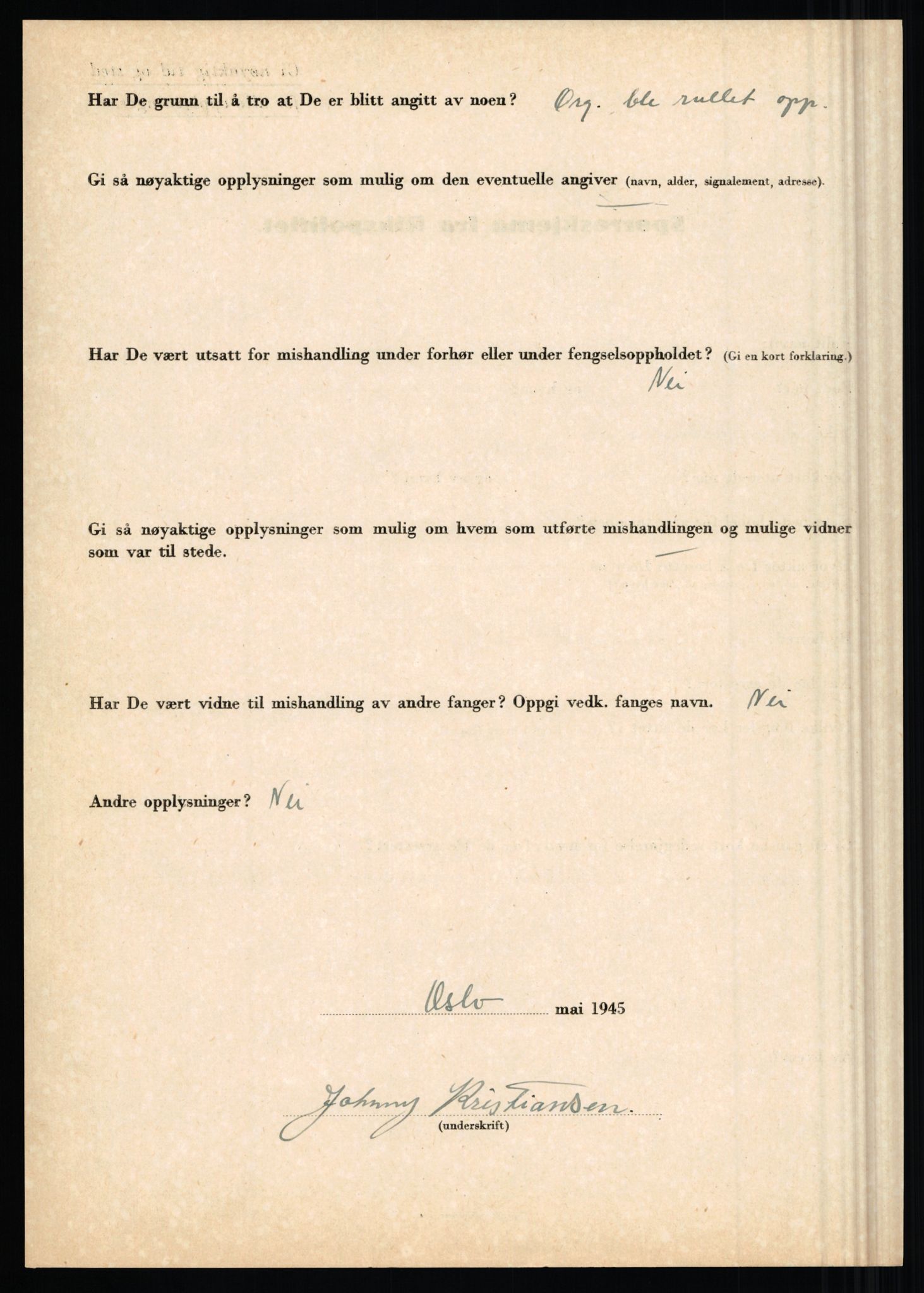 Rikspolitisjefen, AV/RA-S-1560/L/L0009: Karlsen, Aksel Emanuel - Kristiansen, Øivind Vetre, 1940-1945, s. 1064