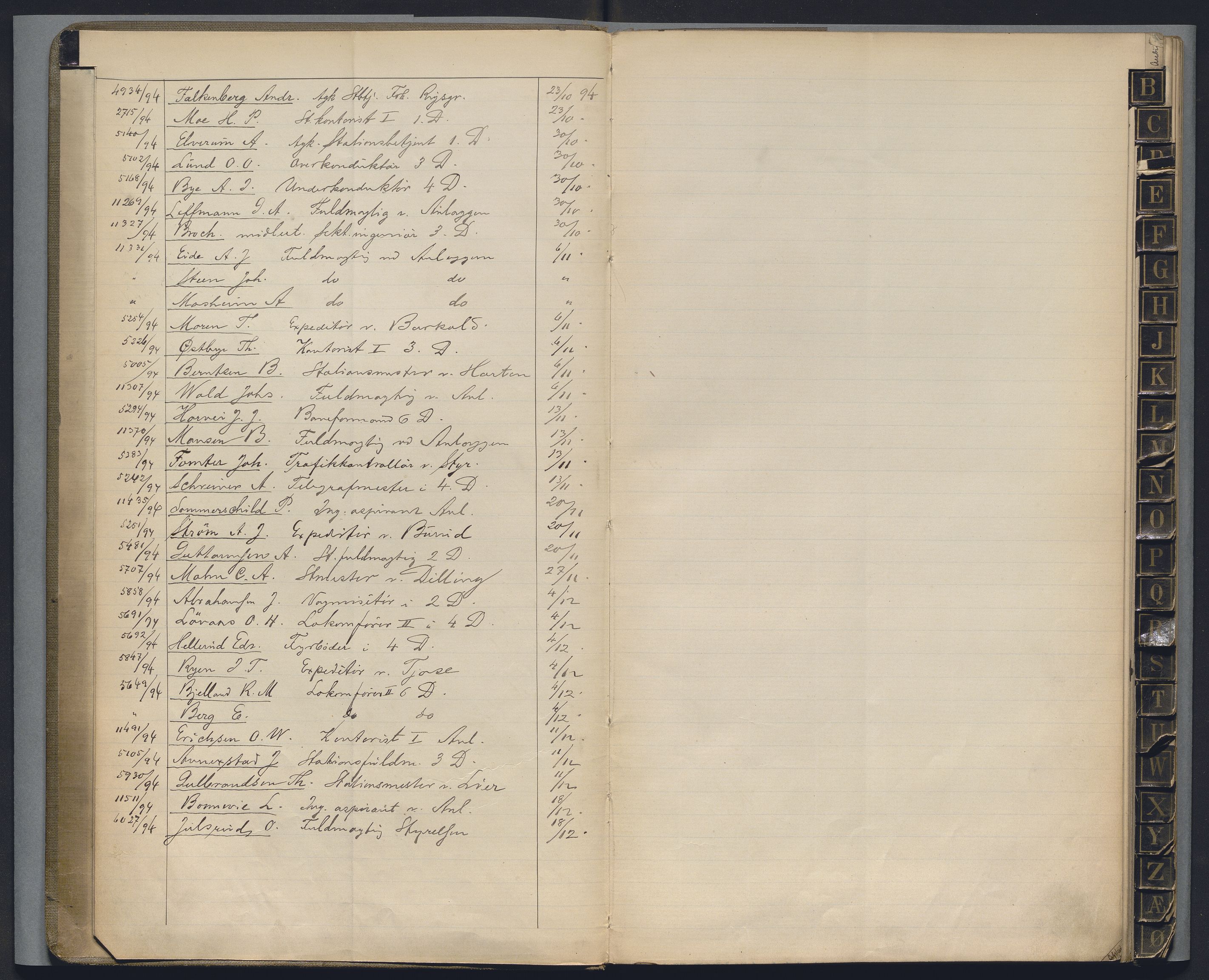 Norges statsbaner, Administrasjons- økonomi- og personalavdelingen, AV/RA-S-3412/A/Aa/L0029: Register til forhandlingsprotokoll, 1893-1894