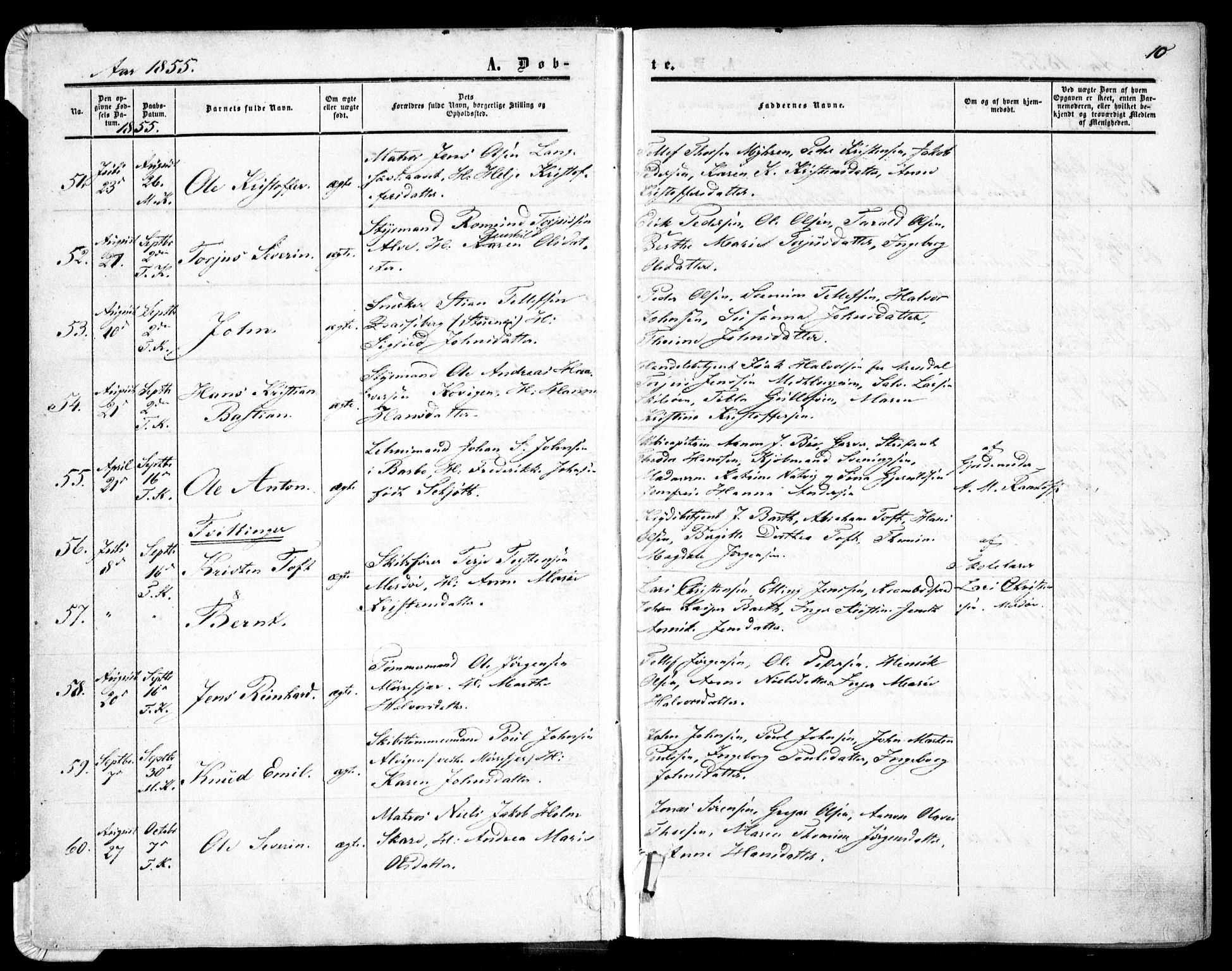 Tromøy sokneprestkontor, AV/SAK-1111-0041/F/Fa/L0006: Ministerialbok nr. A 6, 1855-1863, s. 10