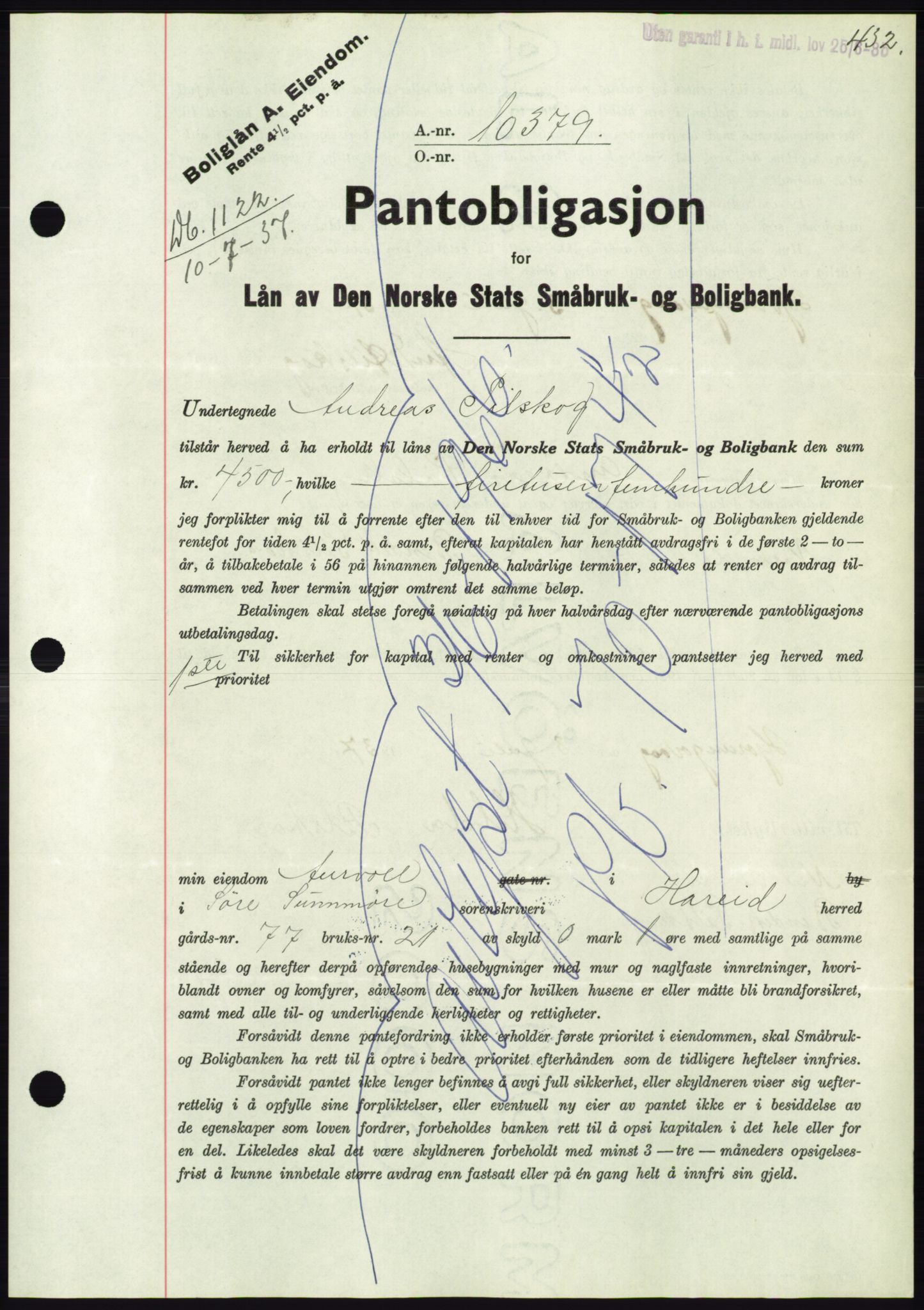 Søre Sunnmøre sorenskriveri, AV/SAT-A-4122/1/2/2C/L0063: Pantebok nr. 57, 1937-1937, Dagboknr: 1122/1937