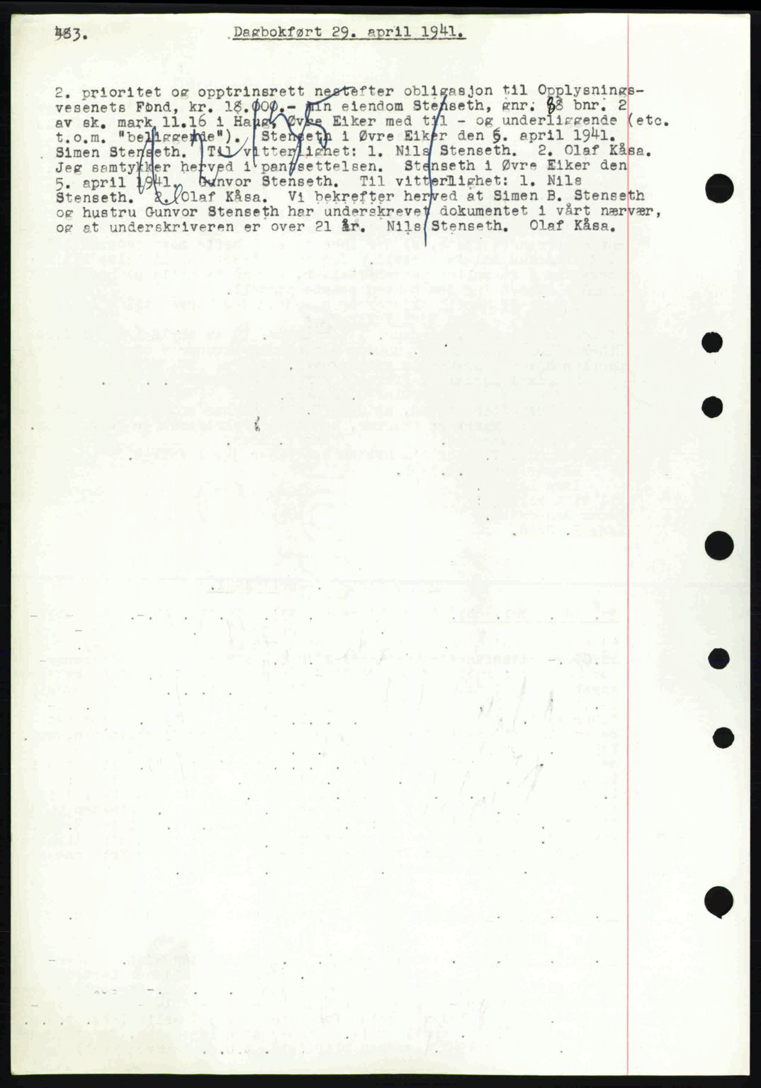 Eiker, Modum og Sigdal sorenskriveri, SAKO/A-123/G/Ga/Gab/L0043: Pantebok nr. A13, 1940-1941, Dagboknr: 856/1941