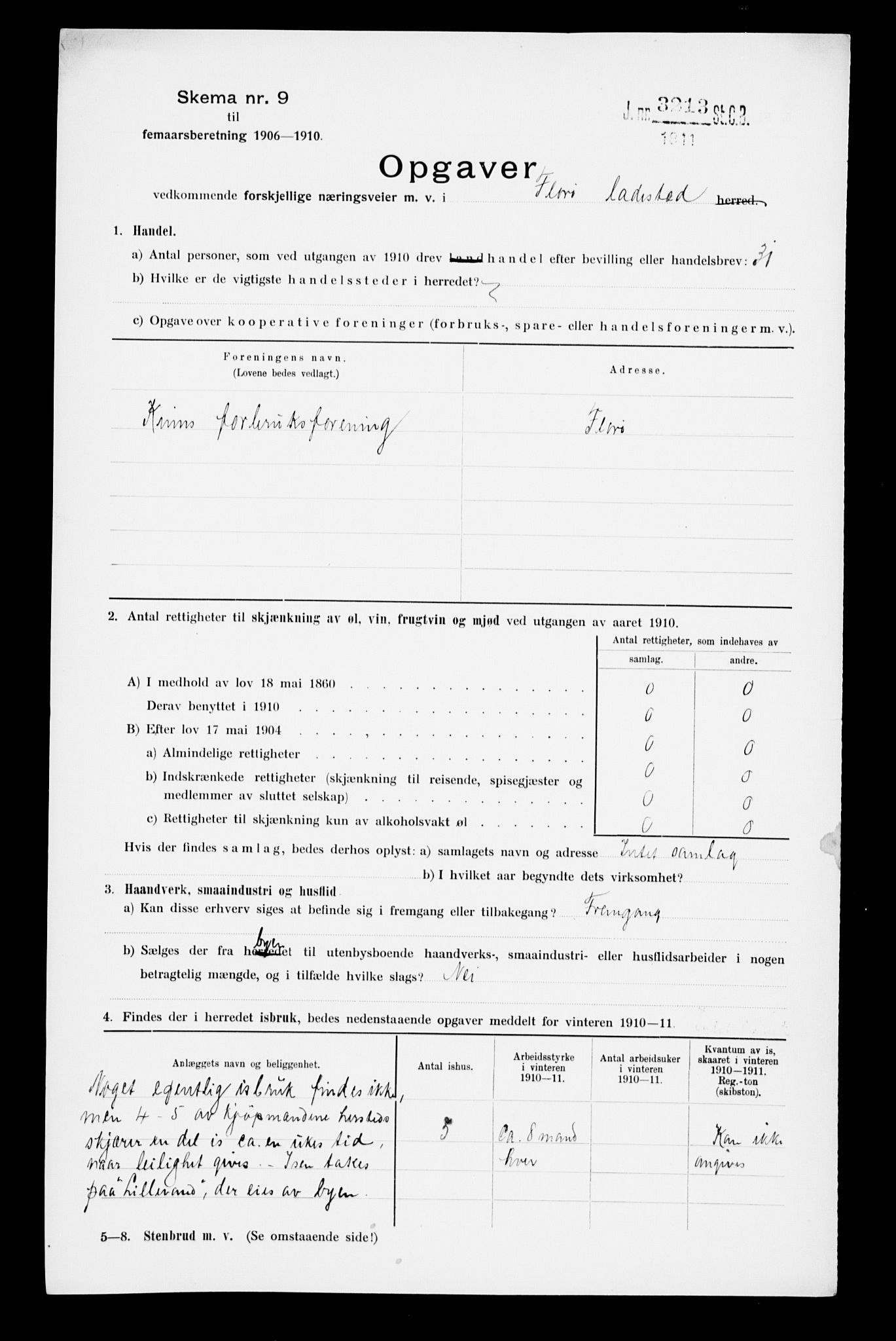 Statistisk sentralbyrå, Næringsøkonomiske emner, Generelt - Amtmennenes femårsberetninger, AV/RA-S-2233/F/Fa/L0116: --, 1906-1915, s. 245