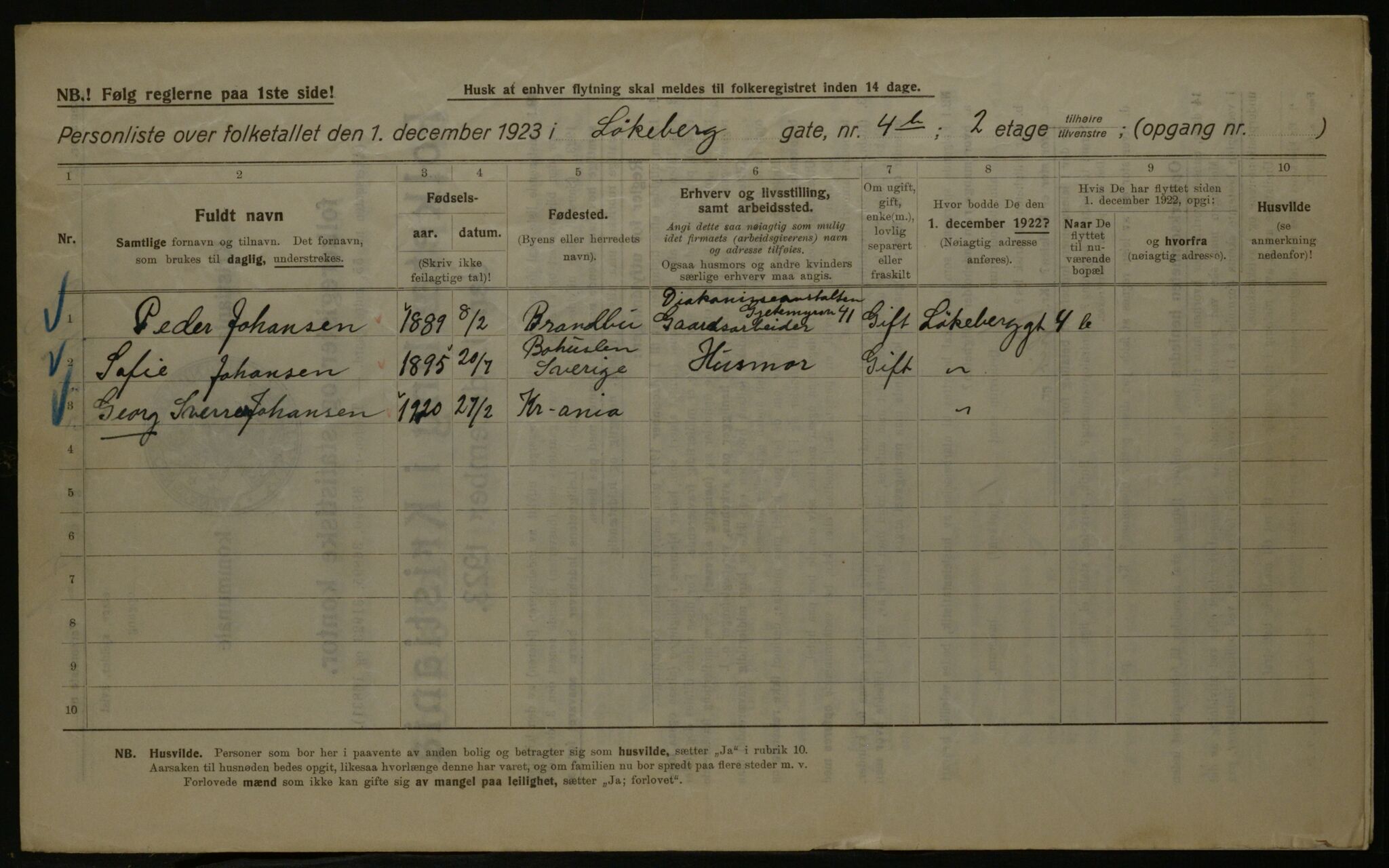 OBA, Kommunal folketelling 1.12.1923 for Kristiania, 1923, s. 65129