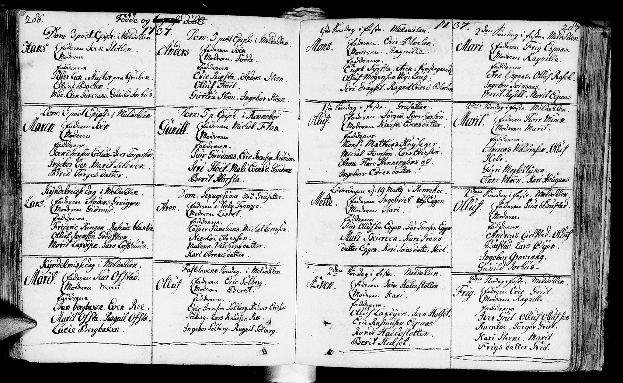 Ministerialprotokoller, klokkerbøker og fødselsregistre - Sør-Trøndelag, AV/SAT-A-1456/672/L0850: Ministerialbok nr. 672A03, 1725-1751, s. 286-287