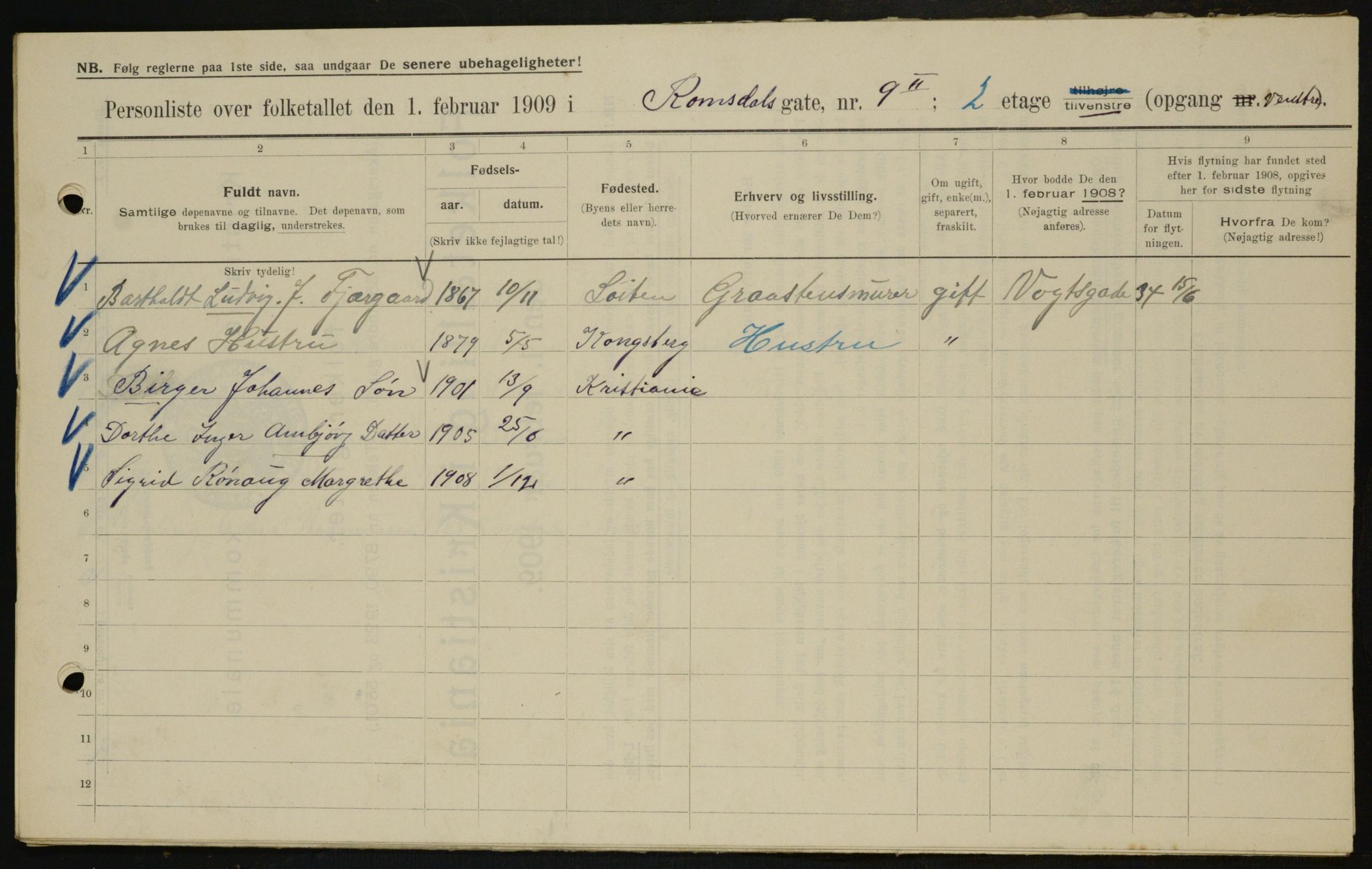 OBA, Kommunal folketelling 1.2.1909 for Kristiania kjøpstad, 1909, s. 75545