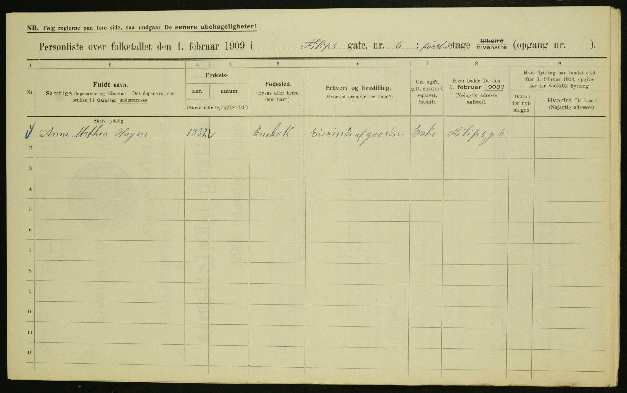 OBA, Kommunal folketelling 1.2.1909 for Kristiania kjøpstad, 1909, s. 21905