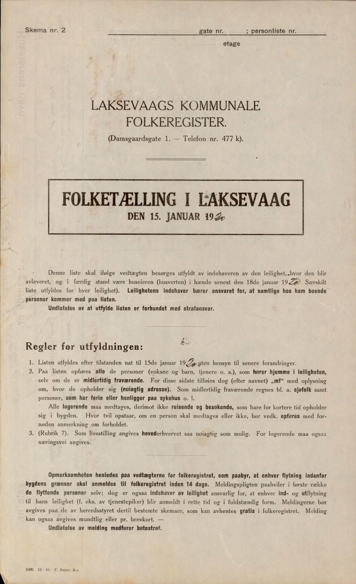 Laksevåg kommune. Folkeregisteret, BBA/A-1586/E/Ea/L0001: Folketellingskjema 1920, 1920, s. 9