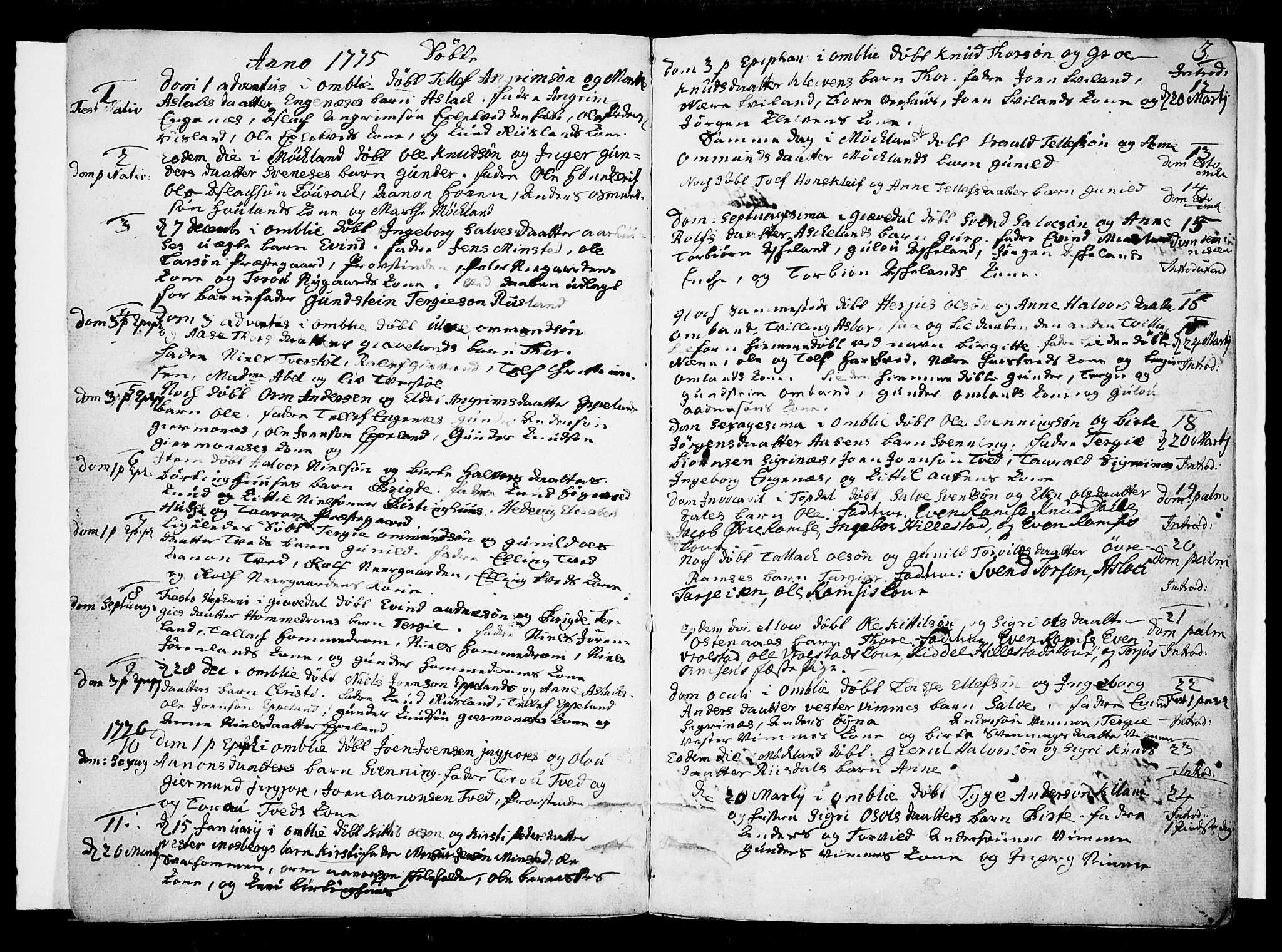 Åmli sokneprestkontor, AV/SAK-1111-0050/F/Fa/Fac/L0004: Ministerialbok nr. A 4, 1775-1796, s. 3